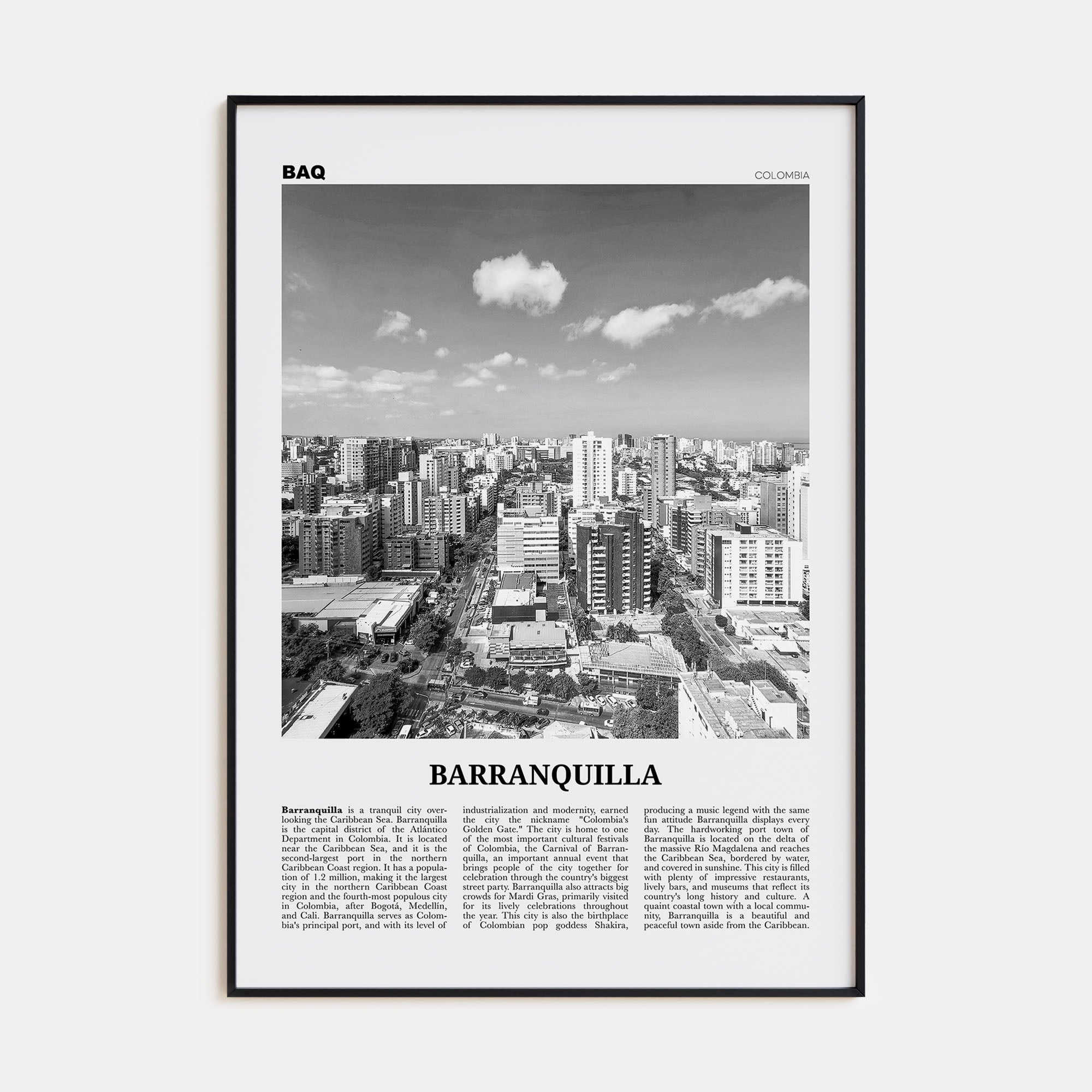 Barranquilla Travel B&W Poster