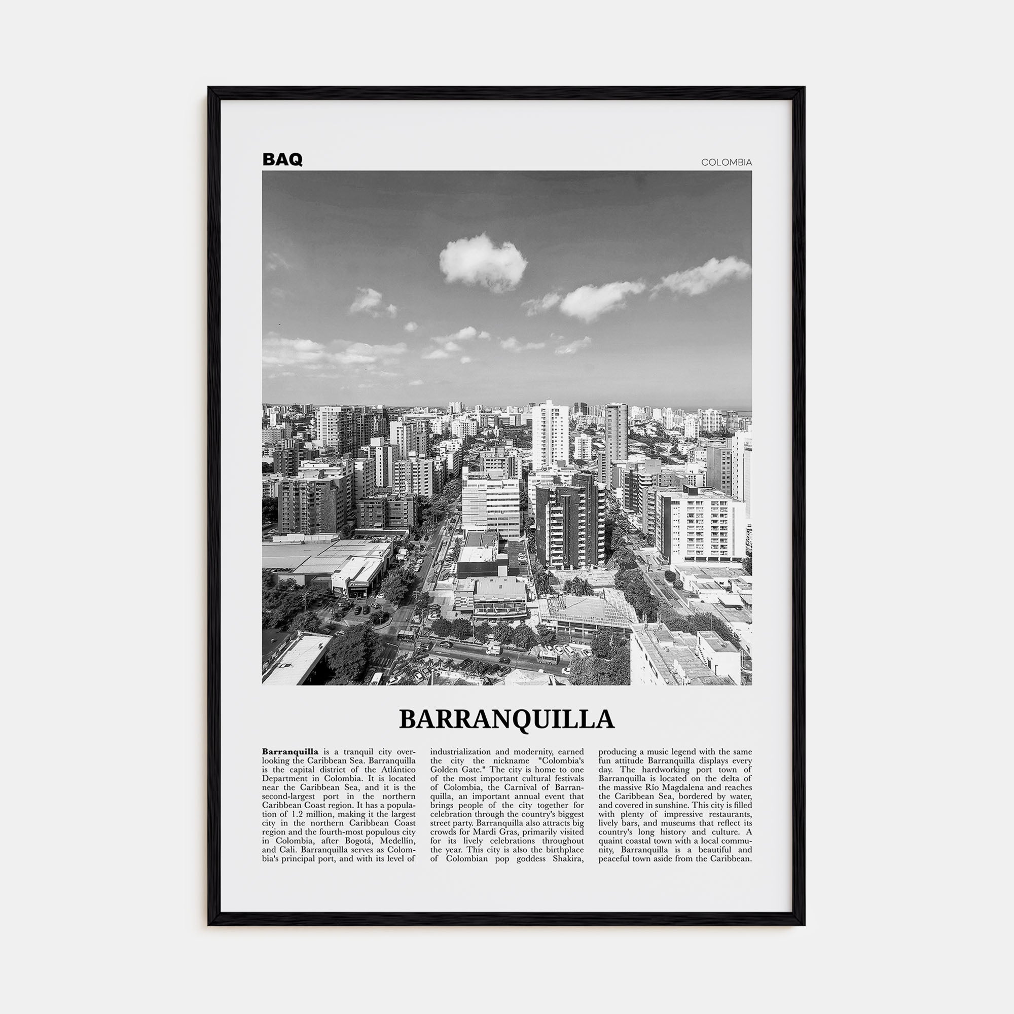 Barranquilla Travel B&W Poster