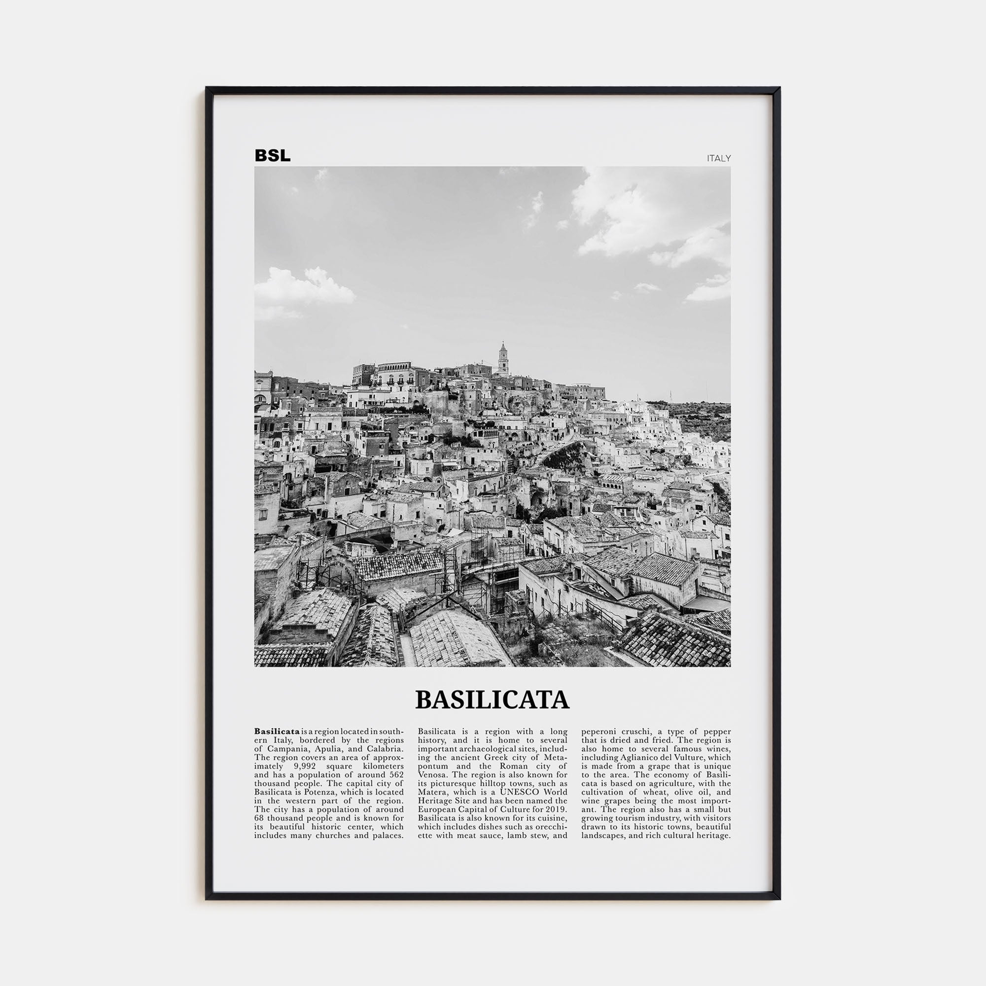 Basilicata Travel B&W Poster