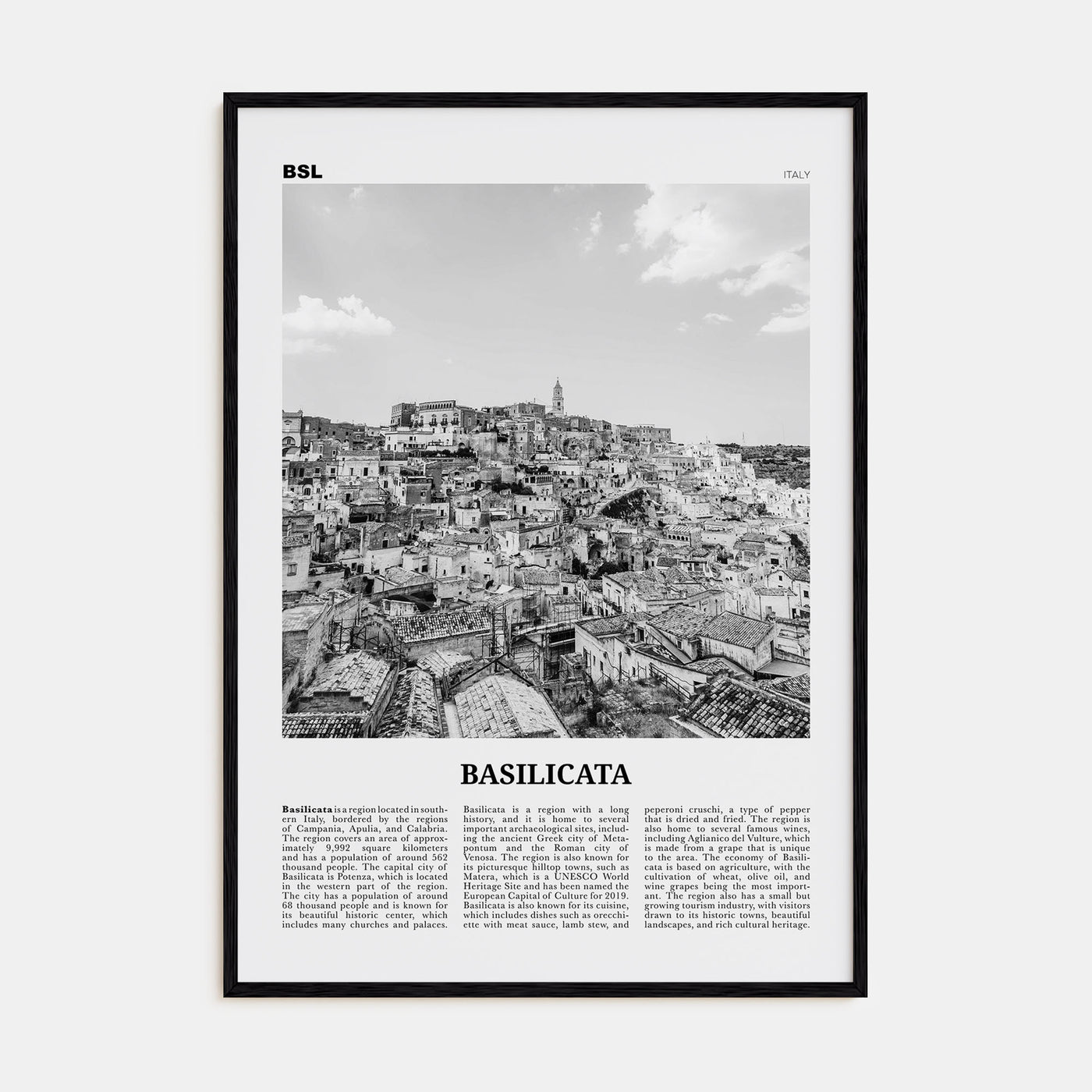 Basilicata Travel B&W Poster