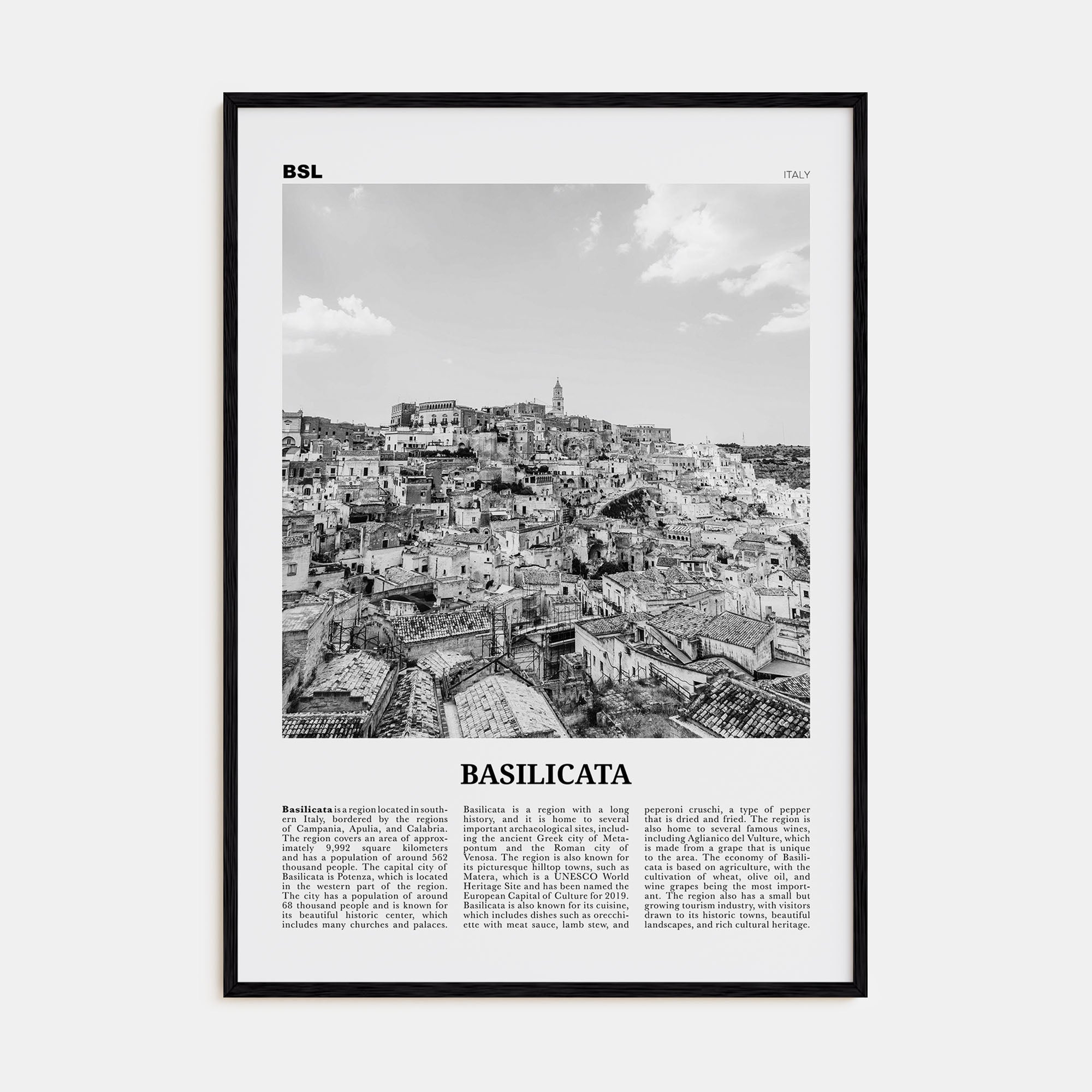 Basilicata Travel B&W Poster