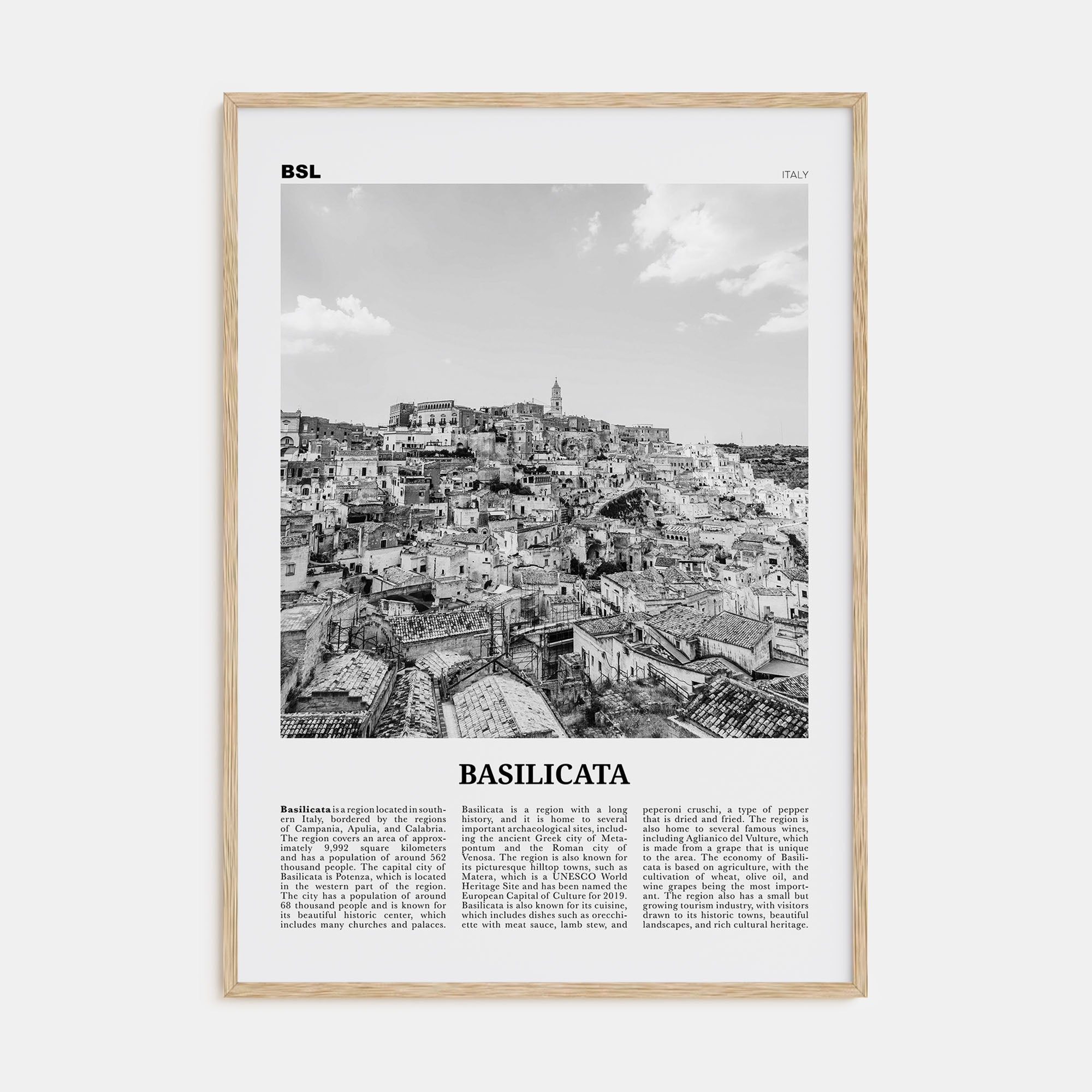 Basilicata Travel B&W Poster