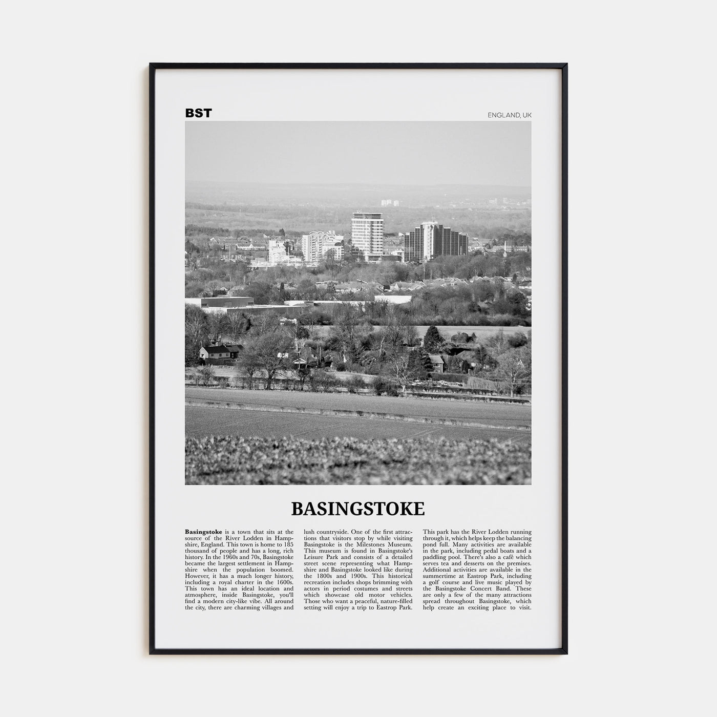 Basingstoke Travel B&W Poster