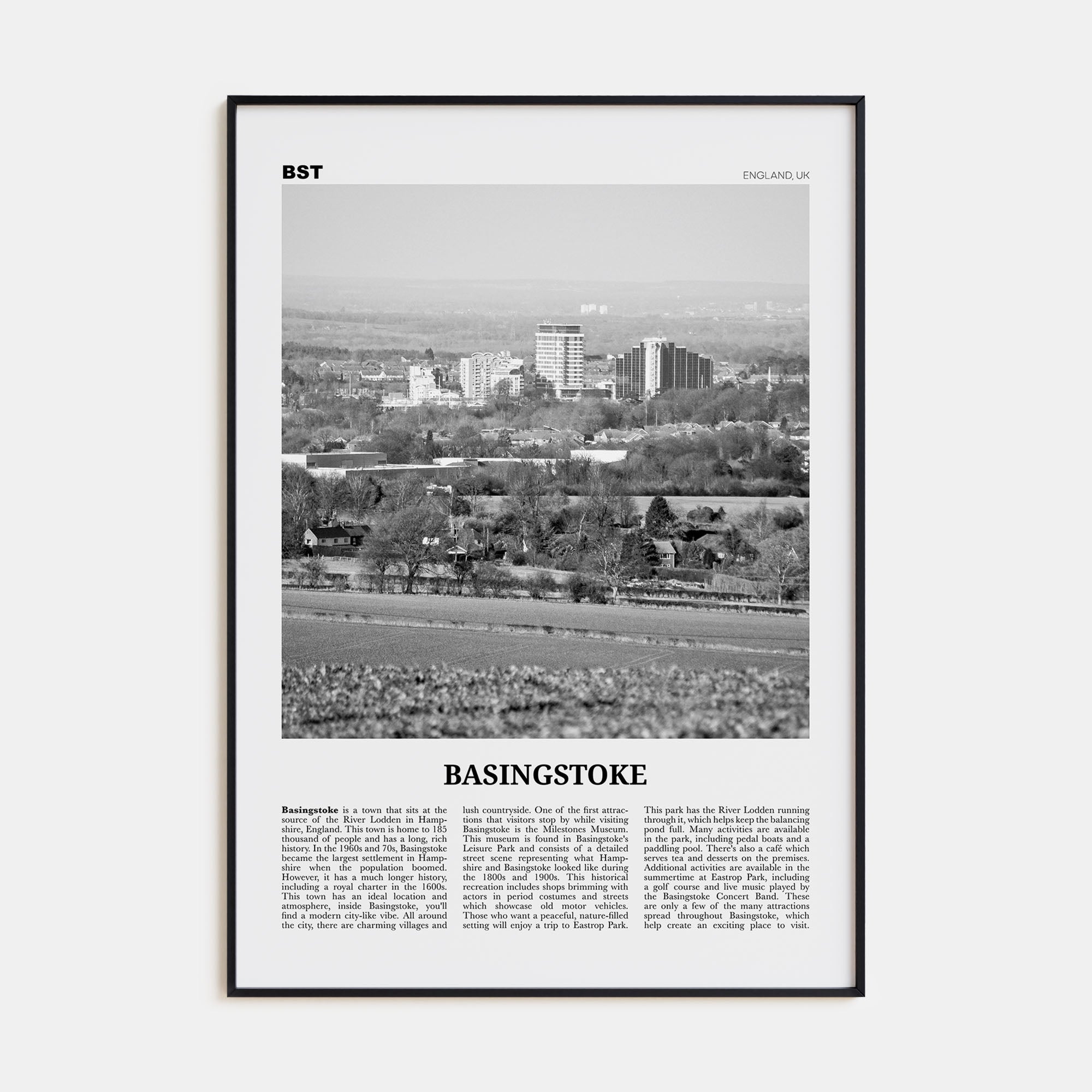 Basingstoke Travel B&W Poster