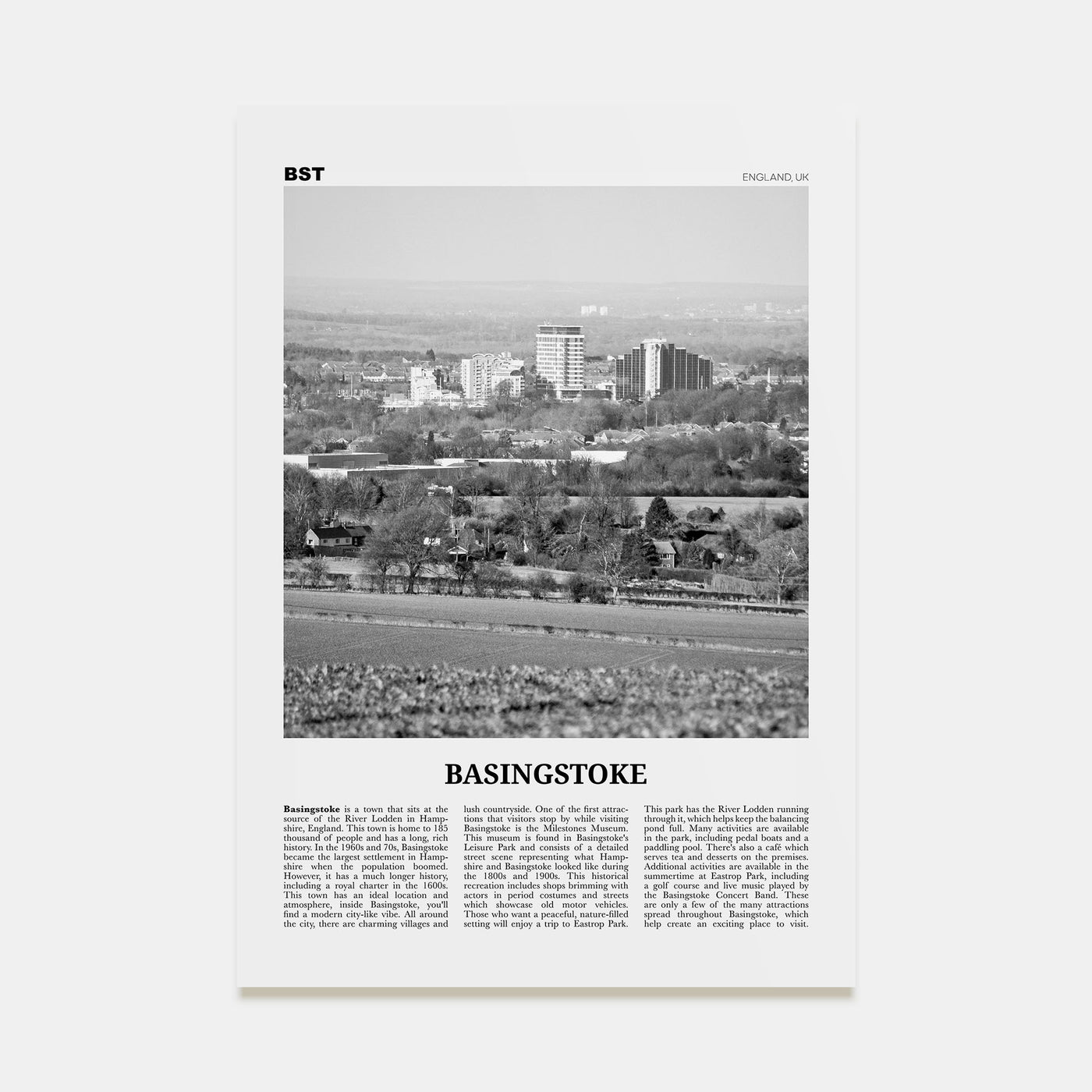 Basingstoke Travel B&W Poster
