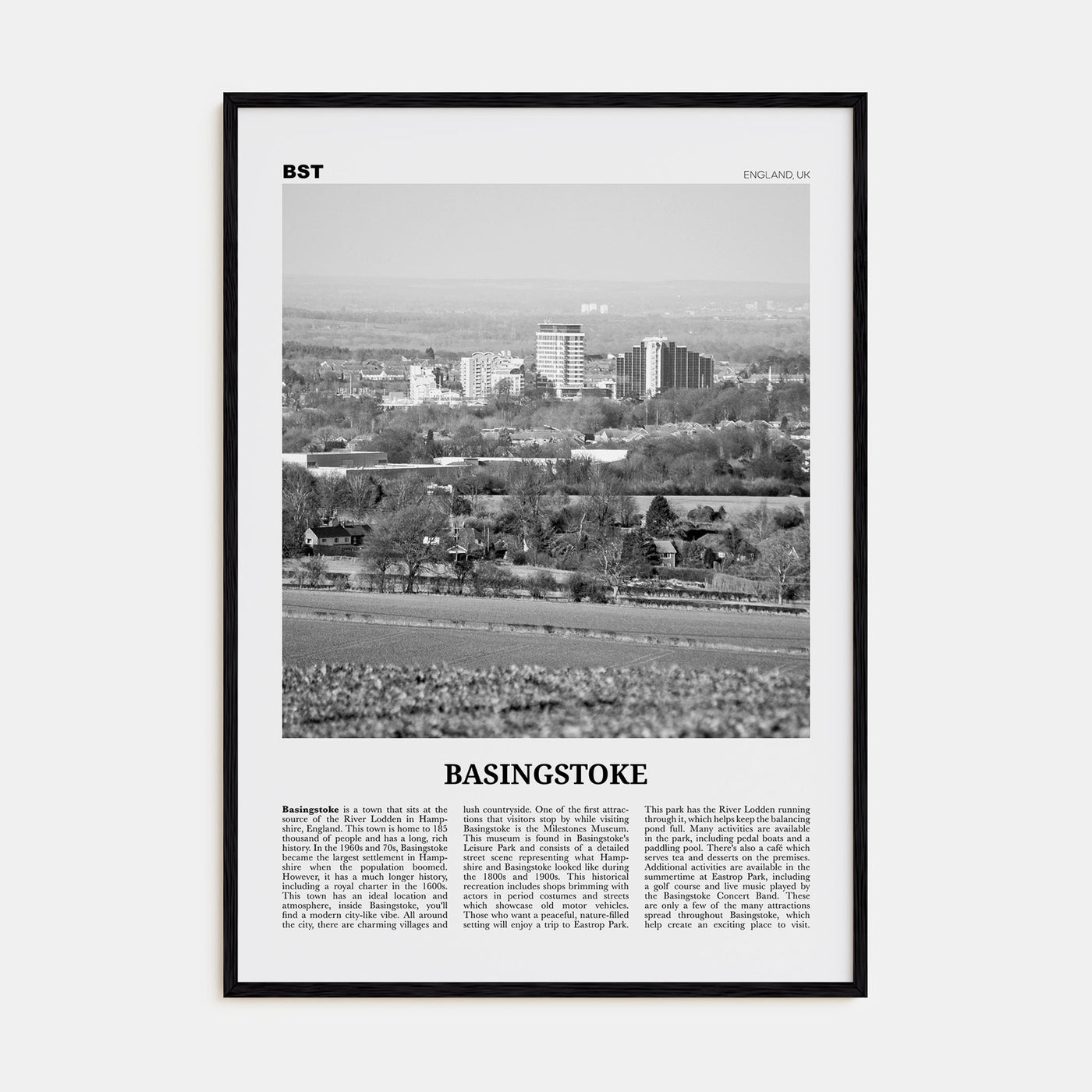 Basingstoke Travel B&W Poster