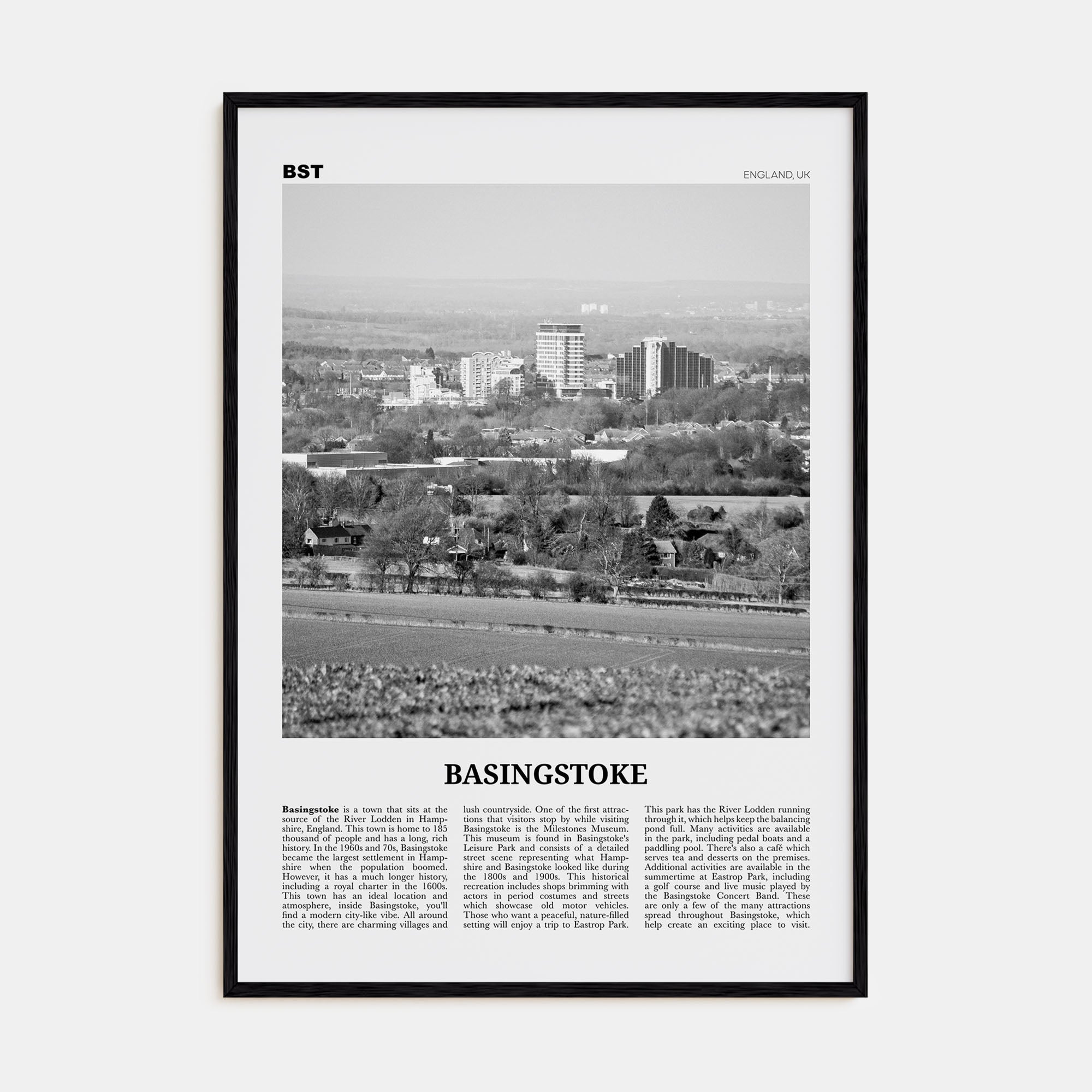 Basingstoke Travel B&W Poster