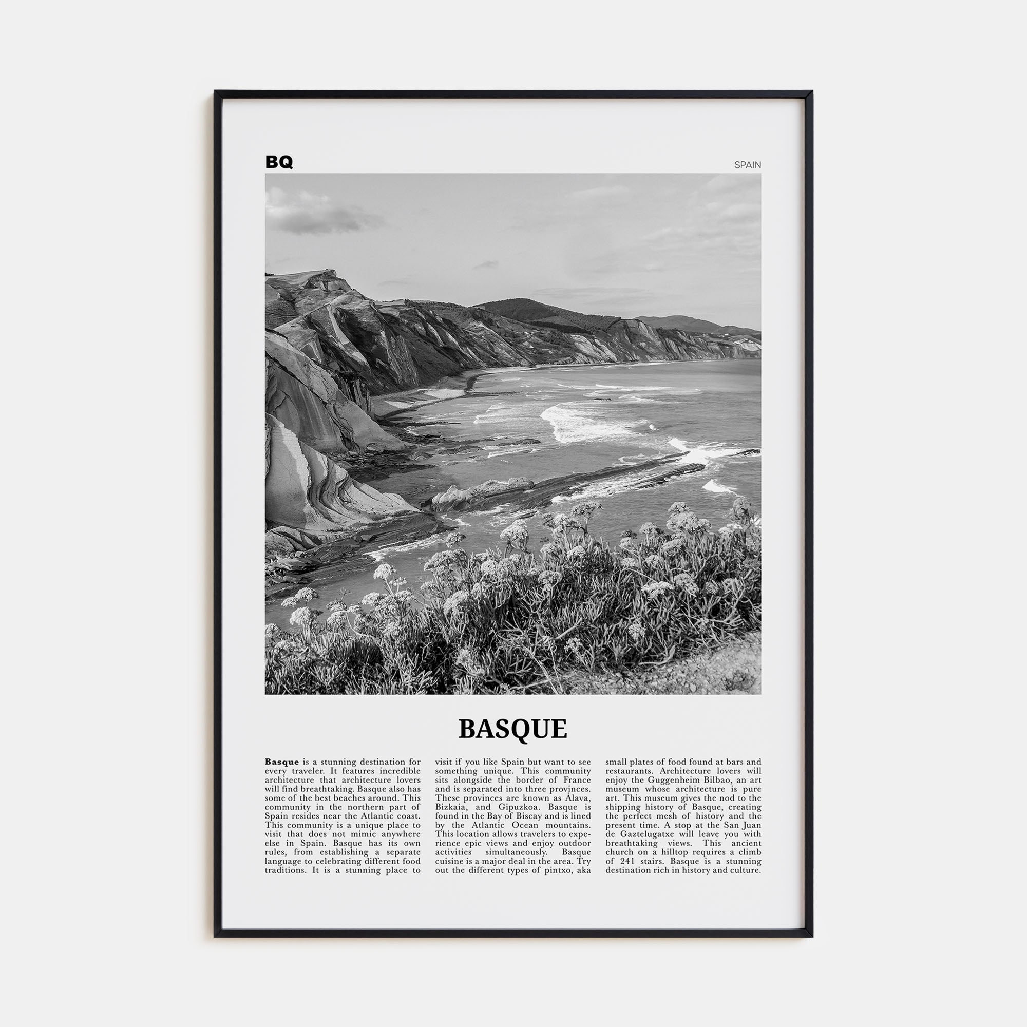 Basque Country Travel B&W Poster