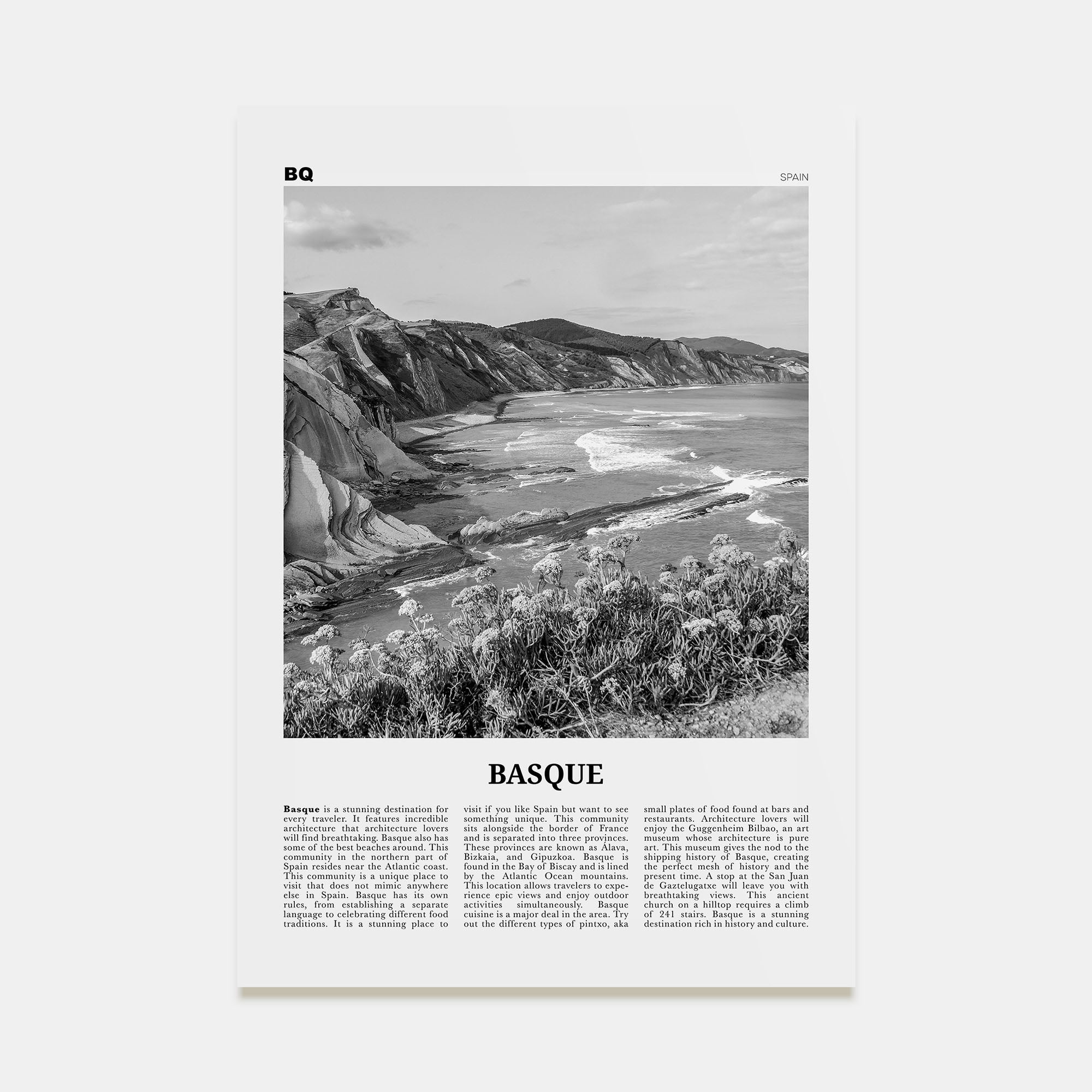 Basque Country Travel B&W Poster