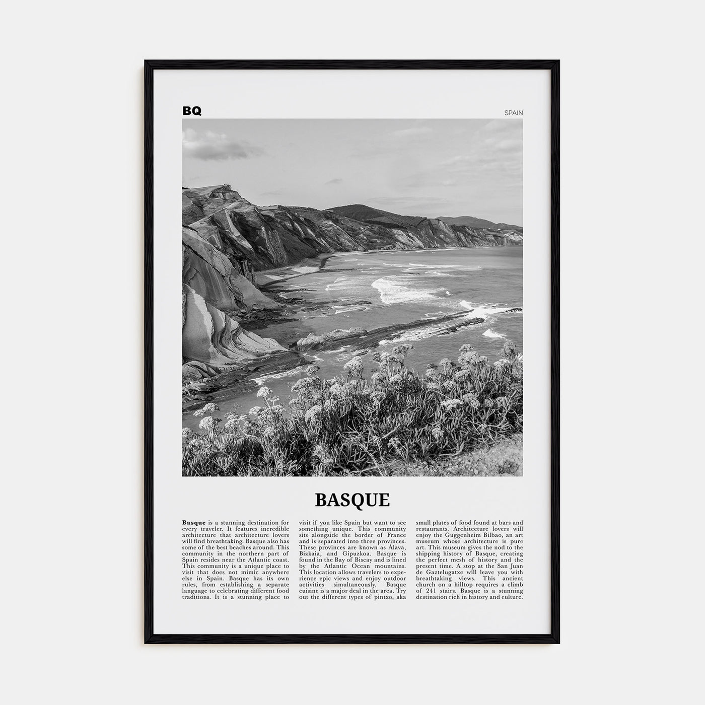 Basque Country Travel B&W Poster