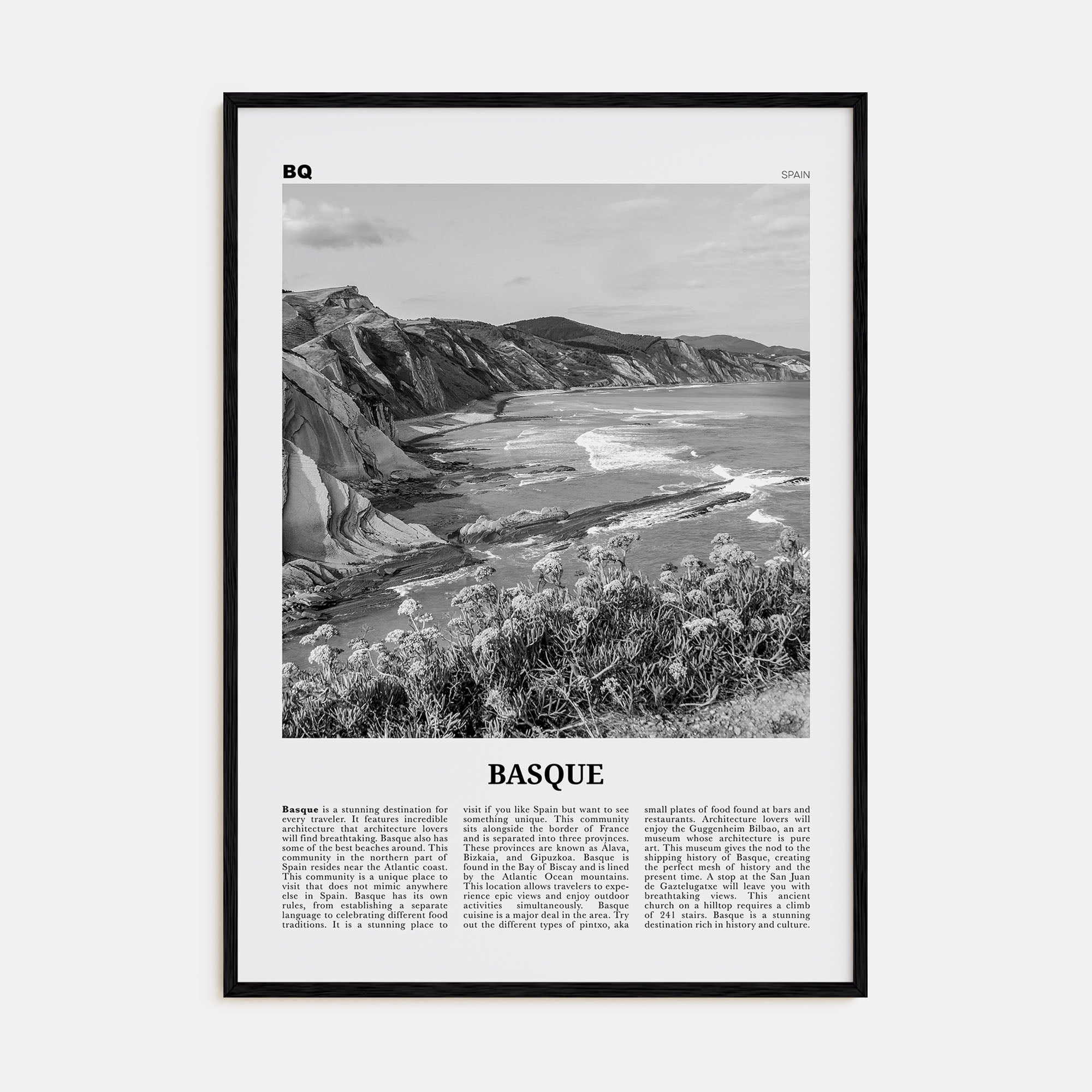 Basque Country Travel B&W Poster