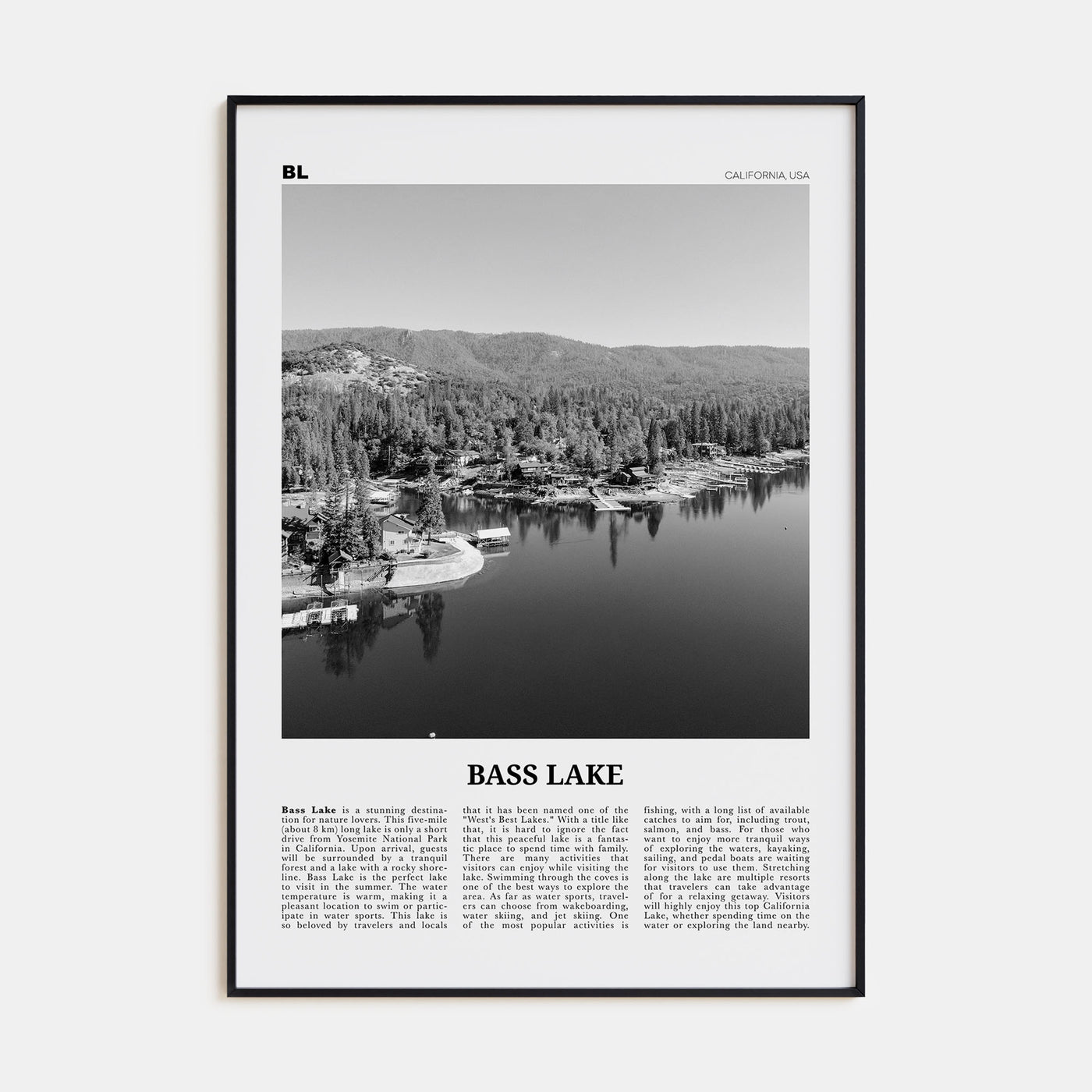 Bass Lake Travel B&W Poster