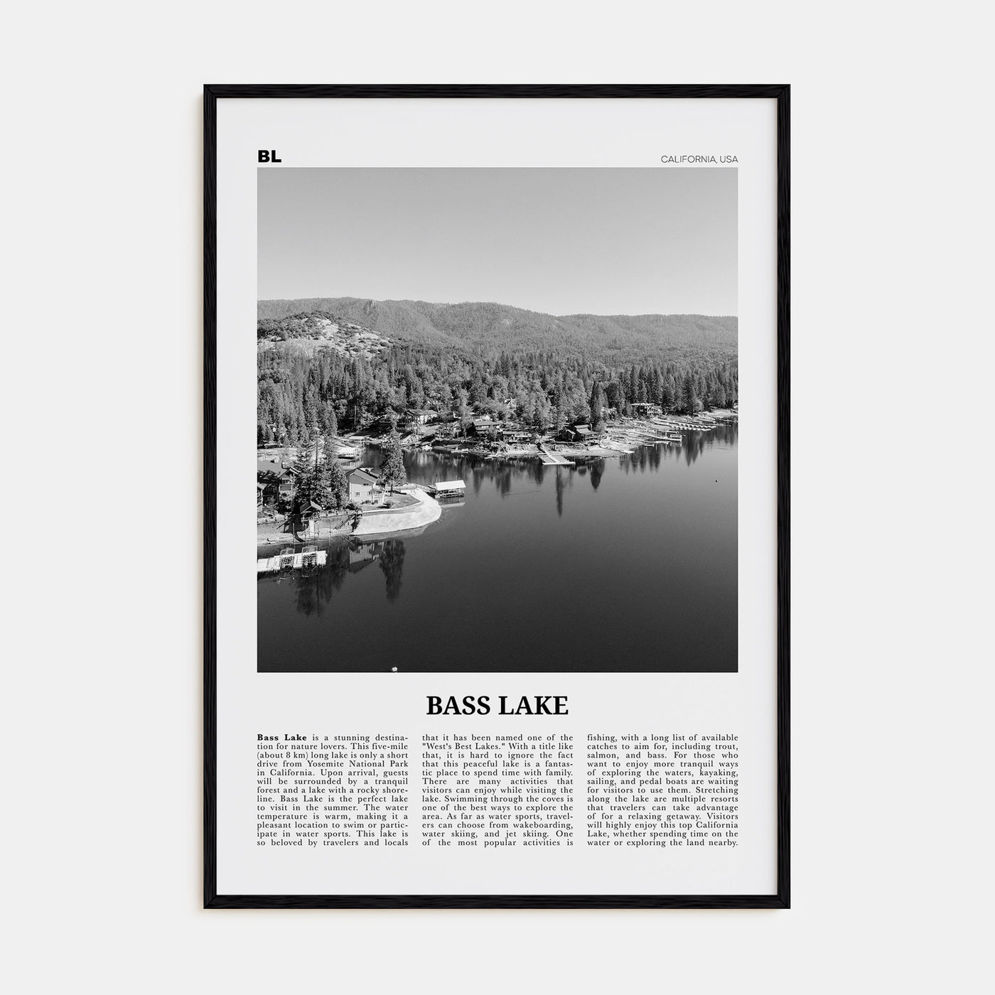 Bass Lake Travel B&W Poster