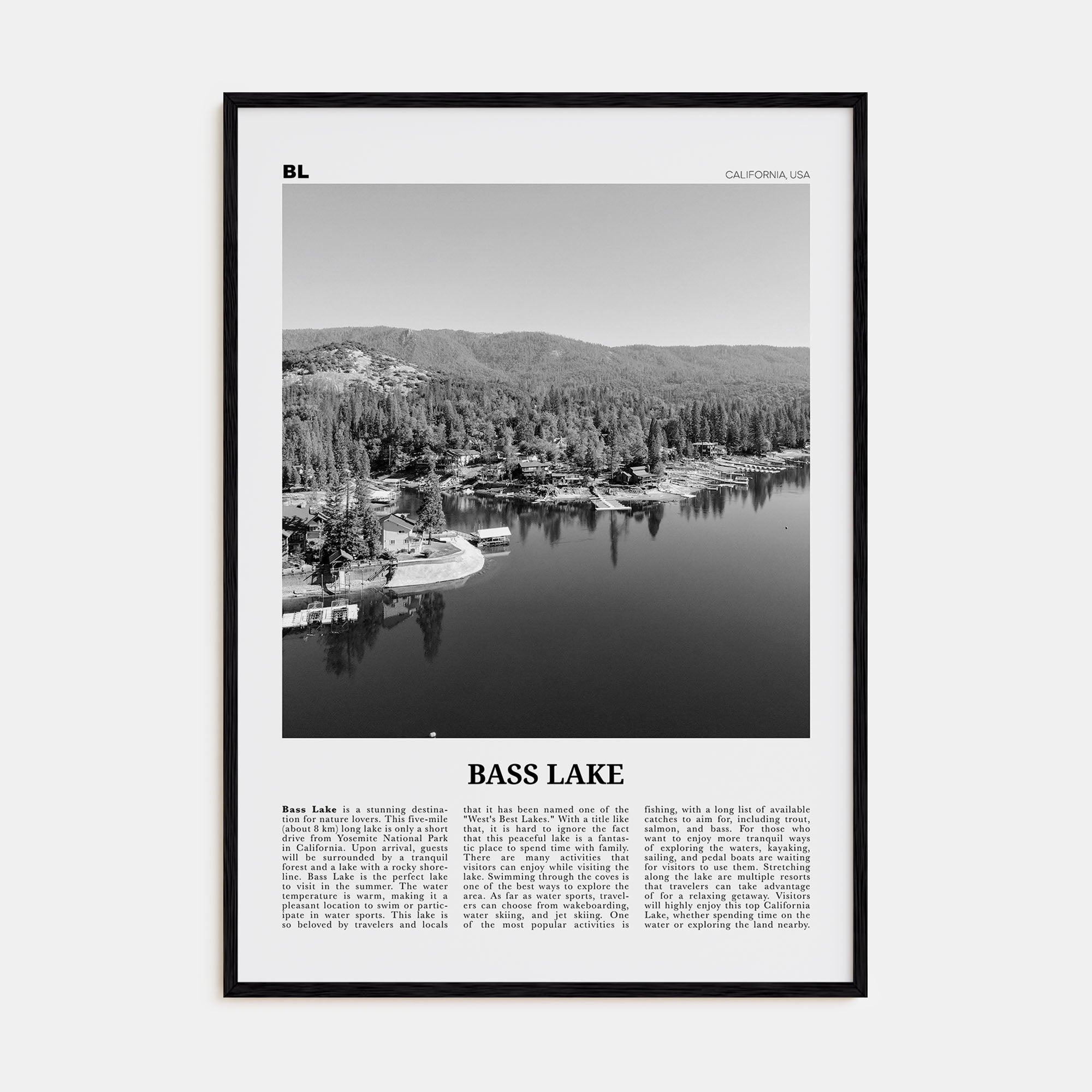 Bass Lake Travel B&W Poster