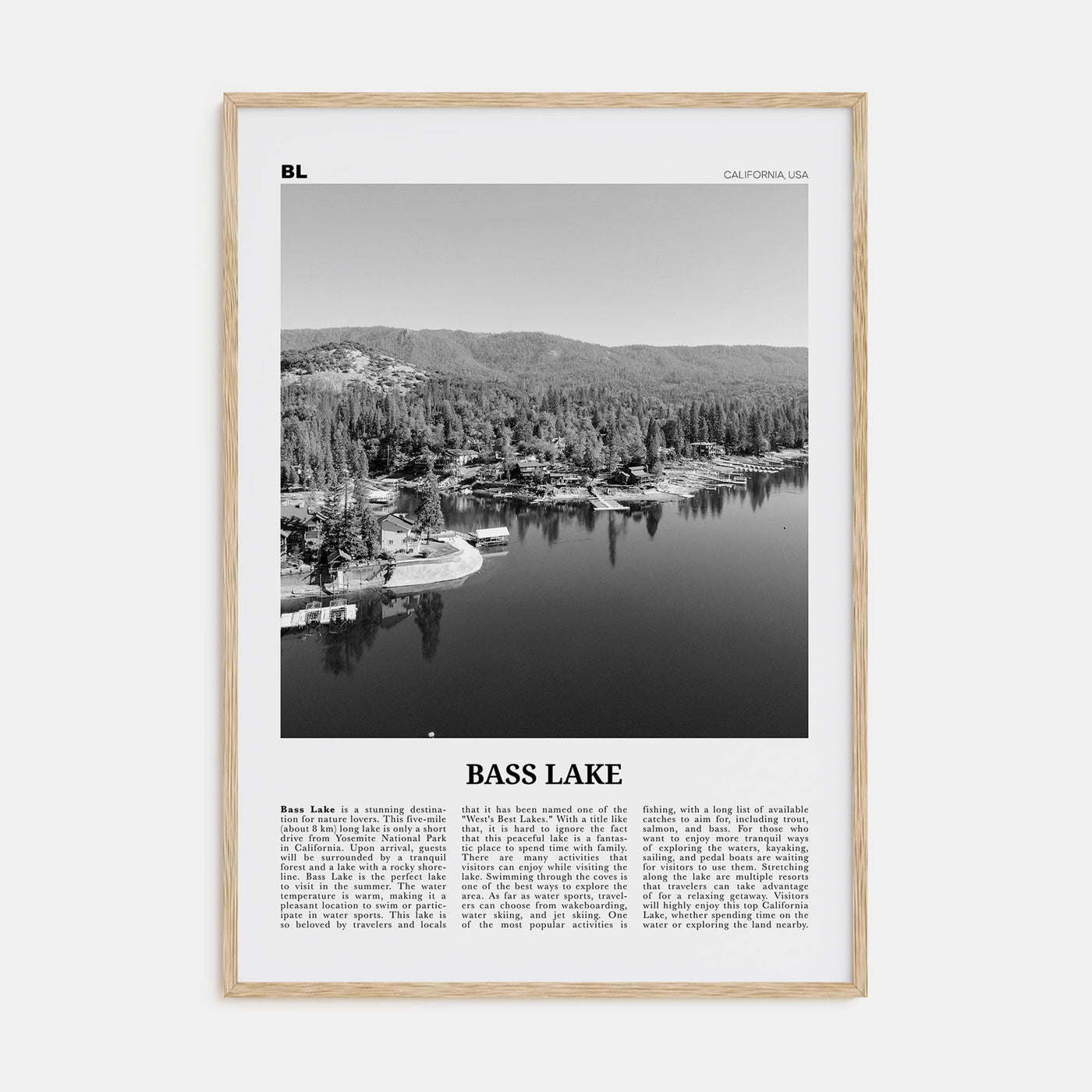 Bass Lake Travel B&W Poster