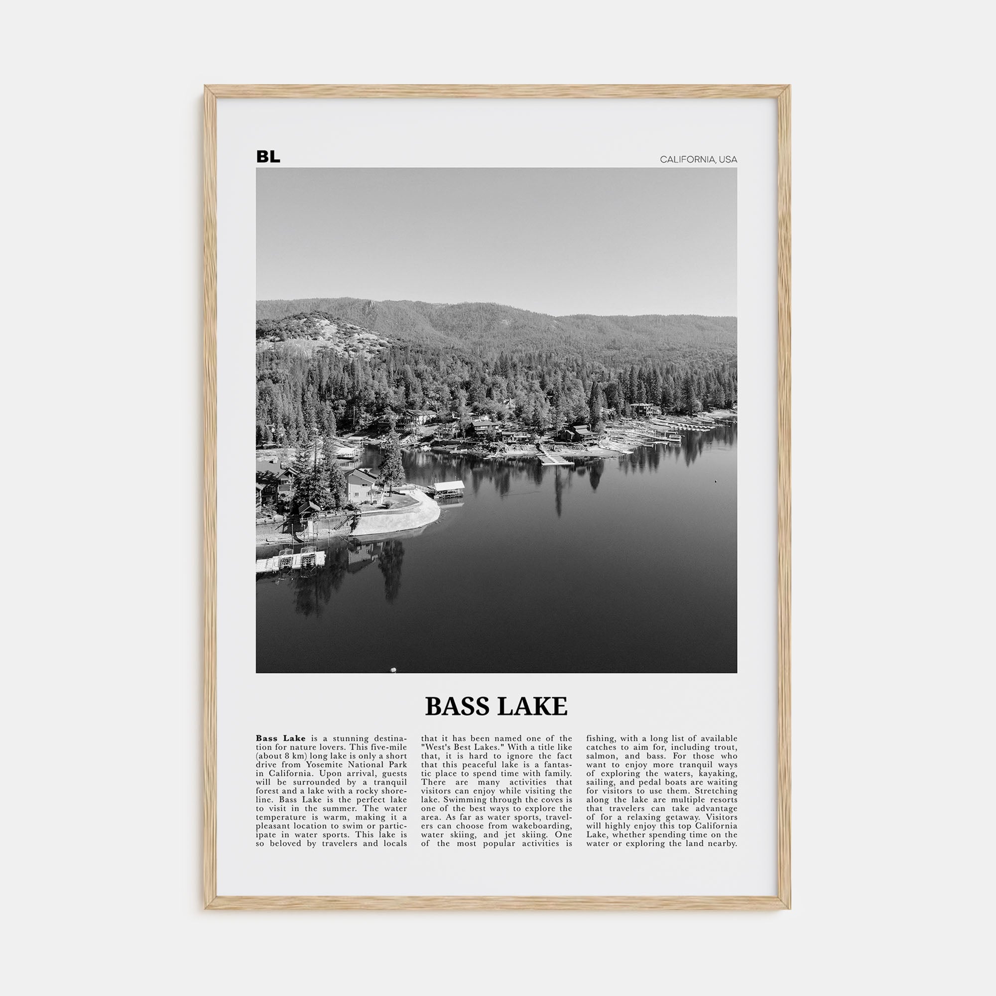 Bass Lake Travel B&W Poster