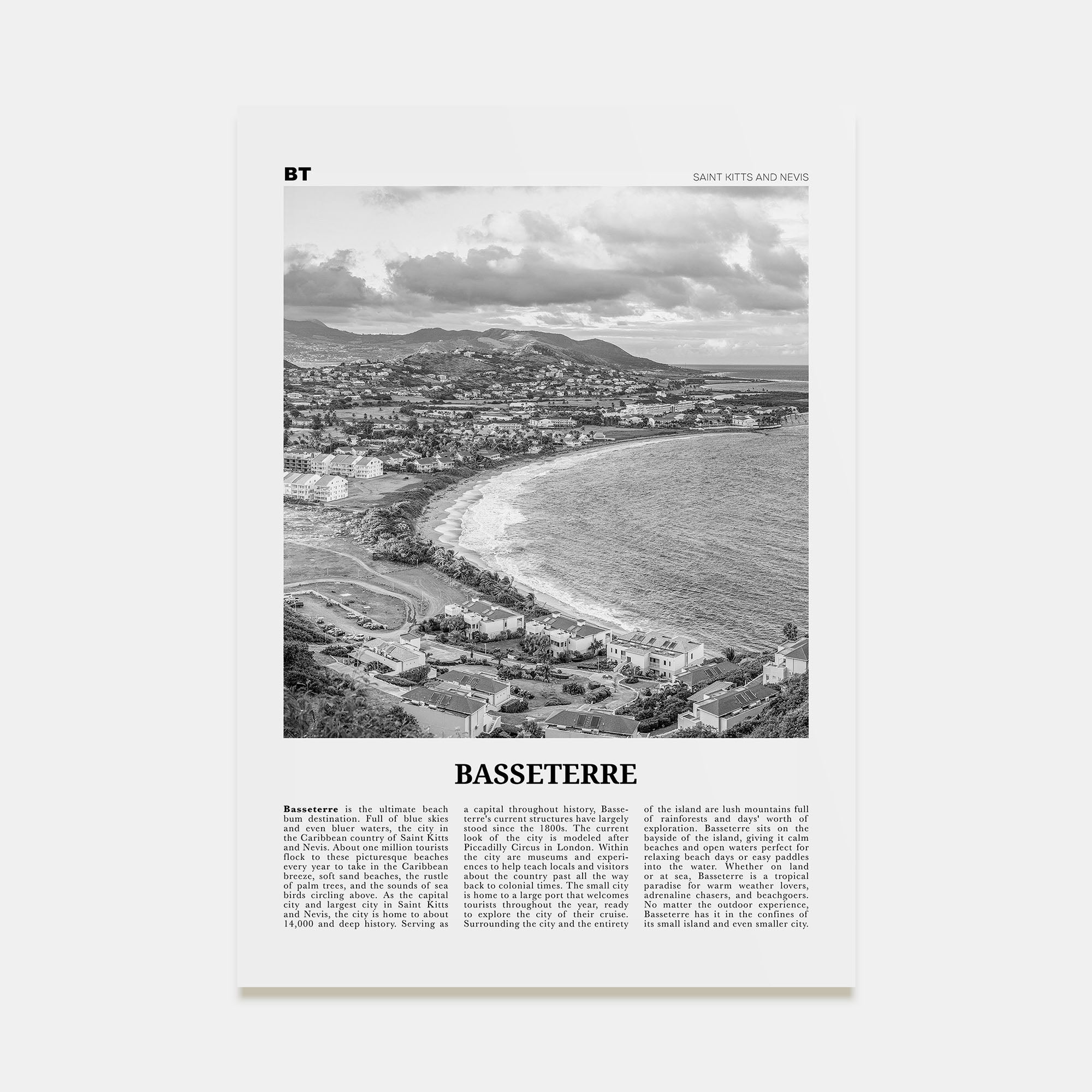 Basseterre Travel B&W Poster