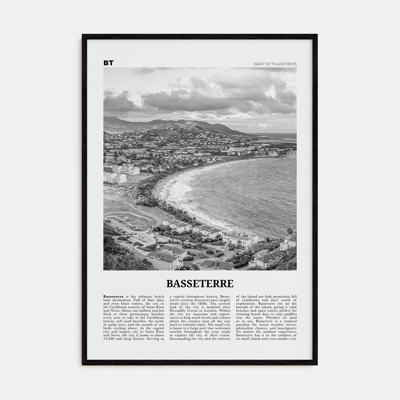 Basseterre Travel B&W Poster
