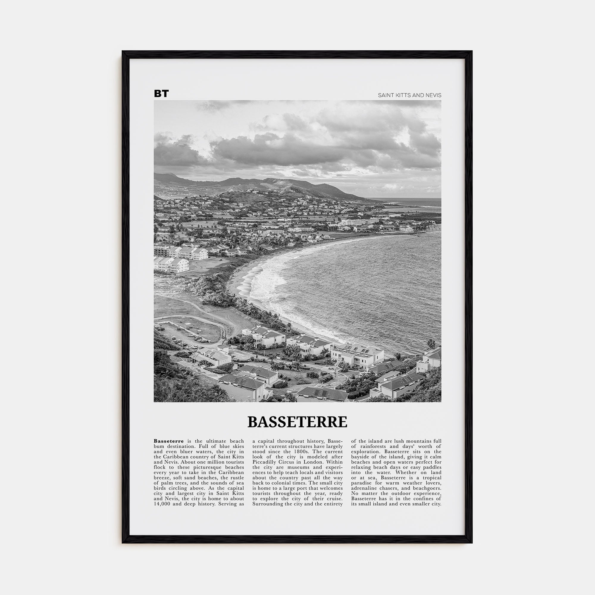 Basseterre Travel B&W Poster