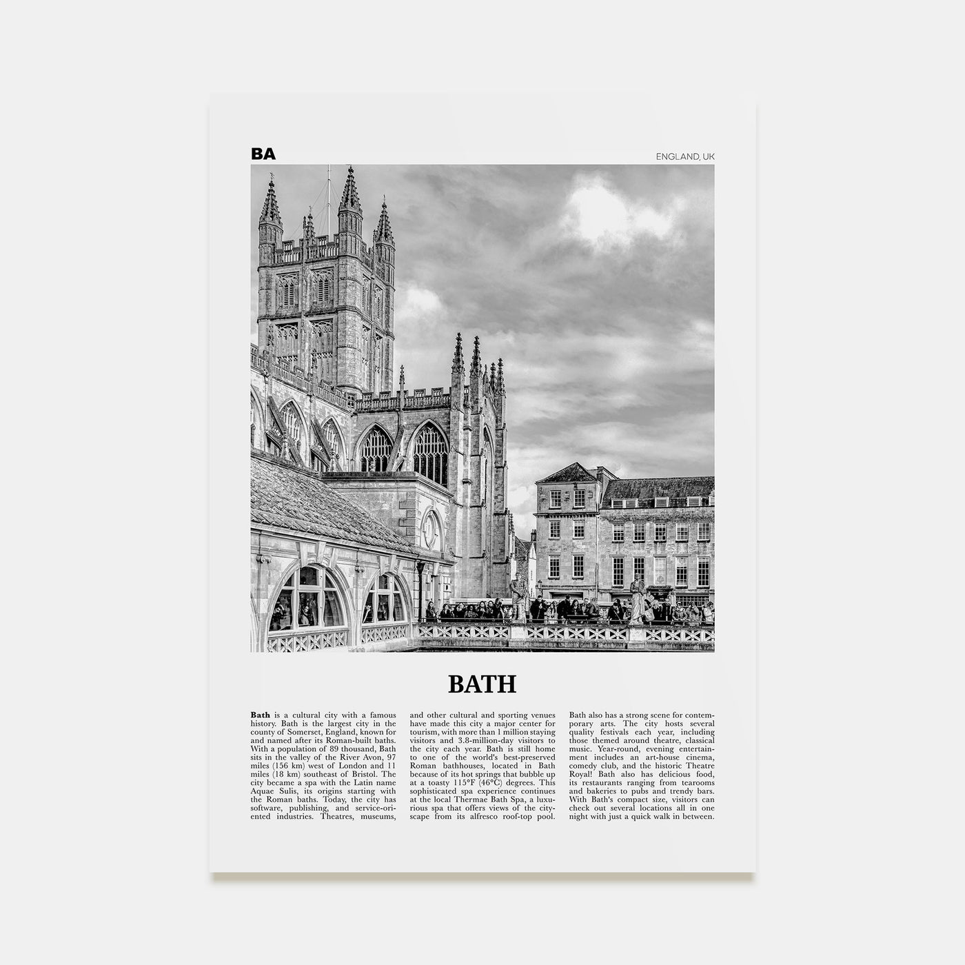 Bath Travel B&W Poster