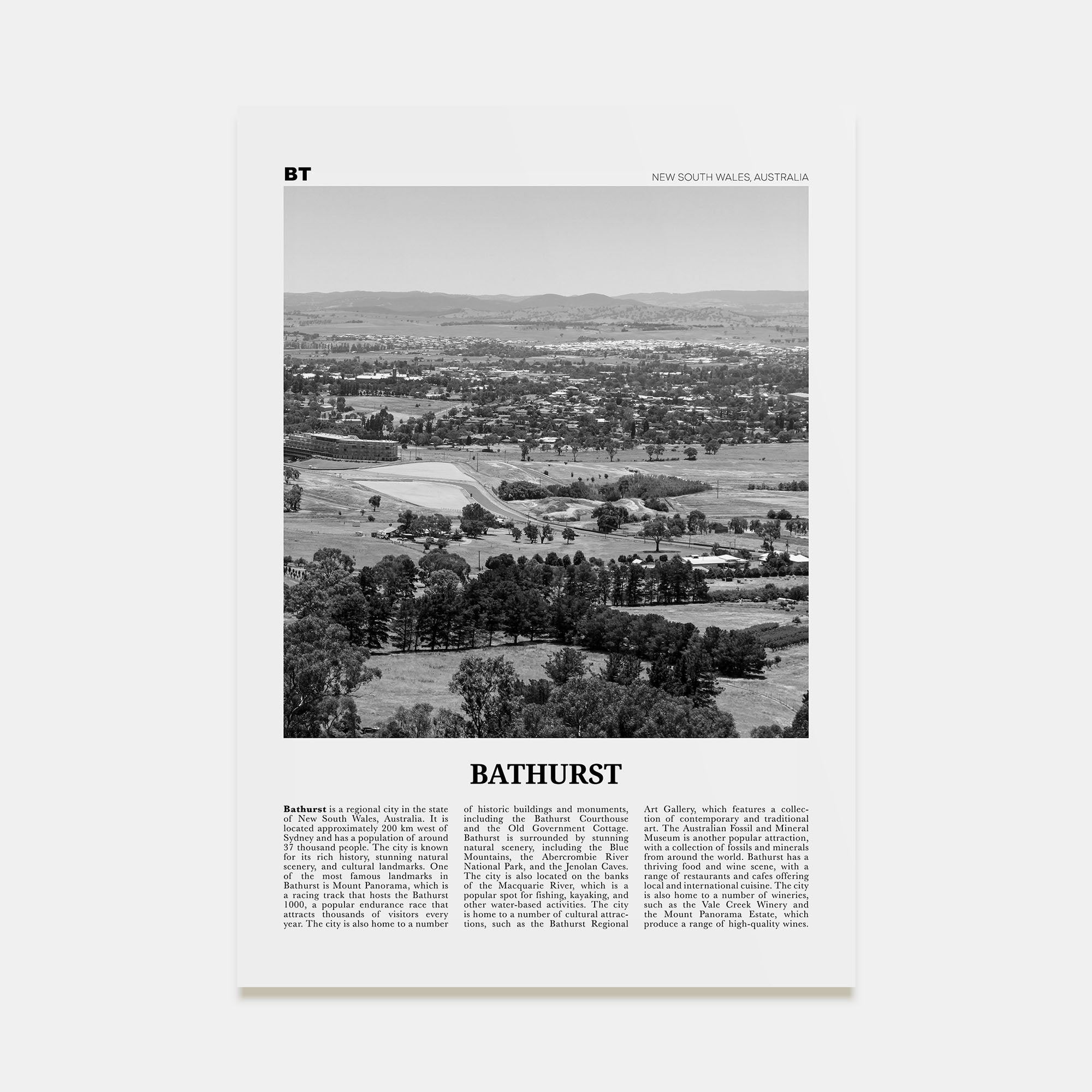 Bathurst Travel B&W Poster