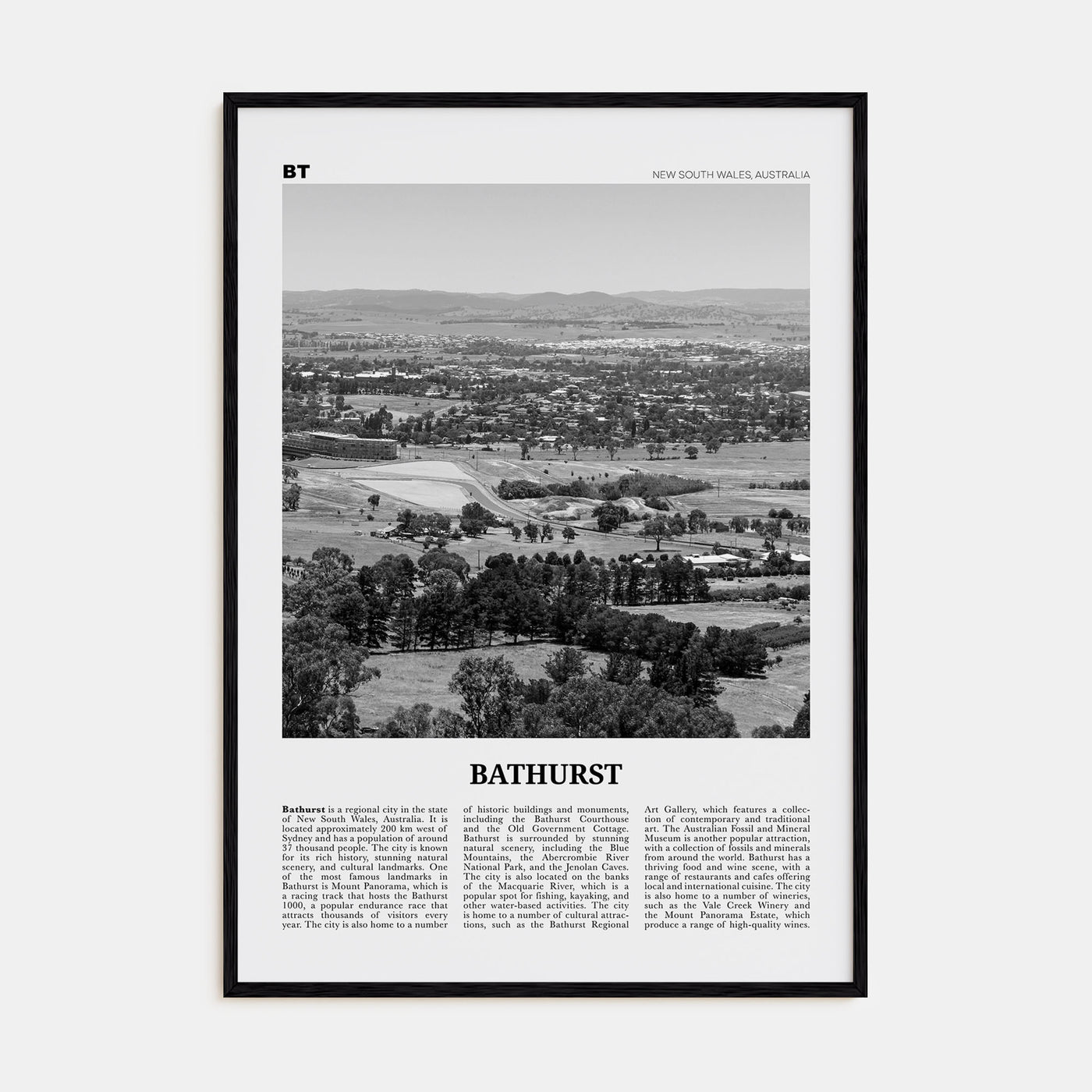 Bathurst Travel B&W Poster