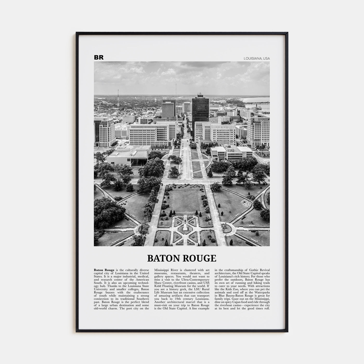 Baton Rouge Travel B&W Poster