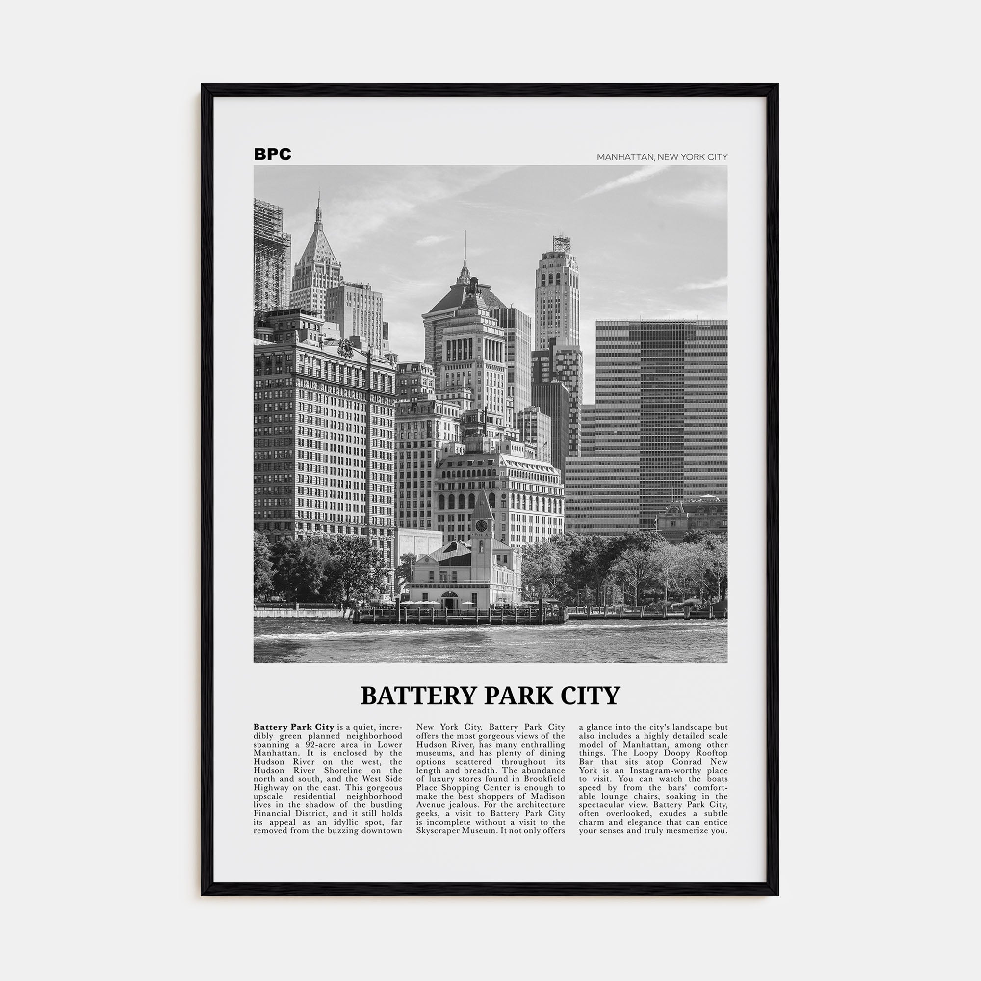 Battery Park City Travel B&W Poster