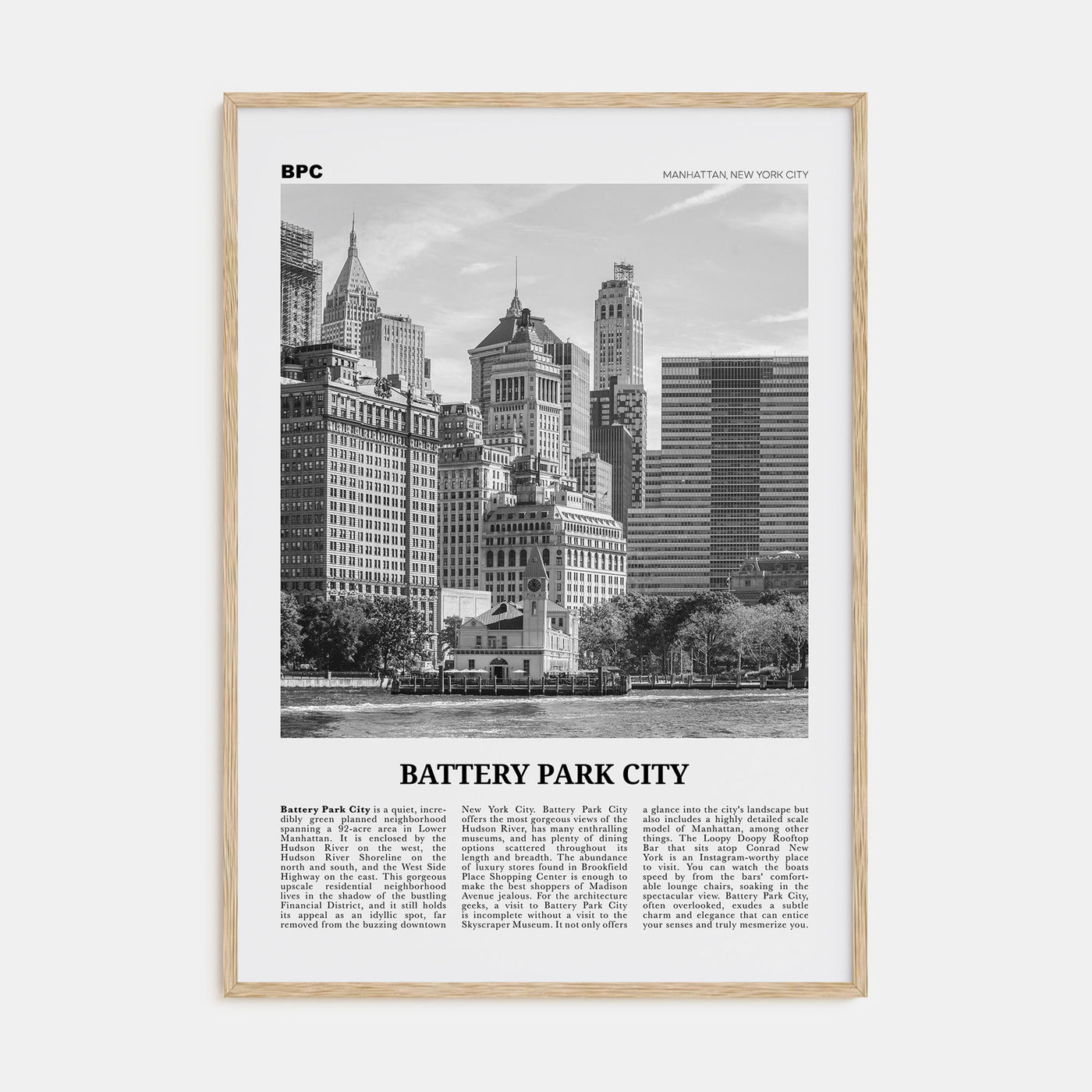 Battery Park City Travel B&W Poster