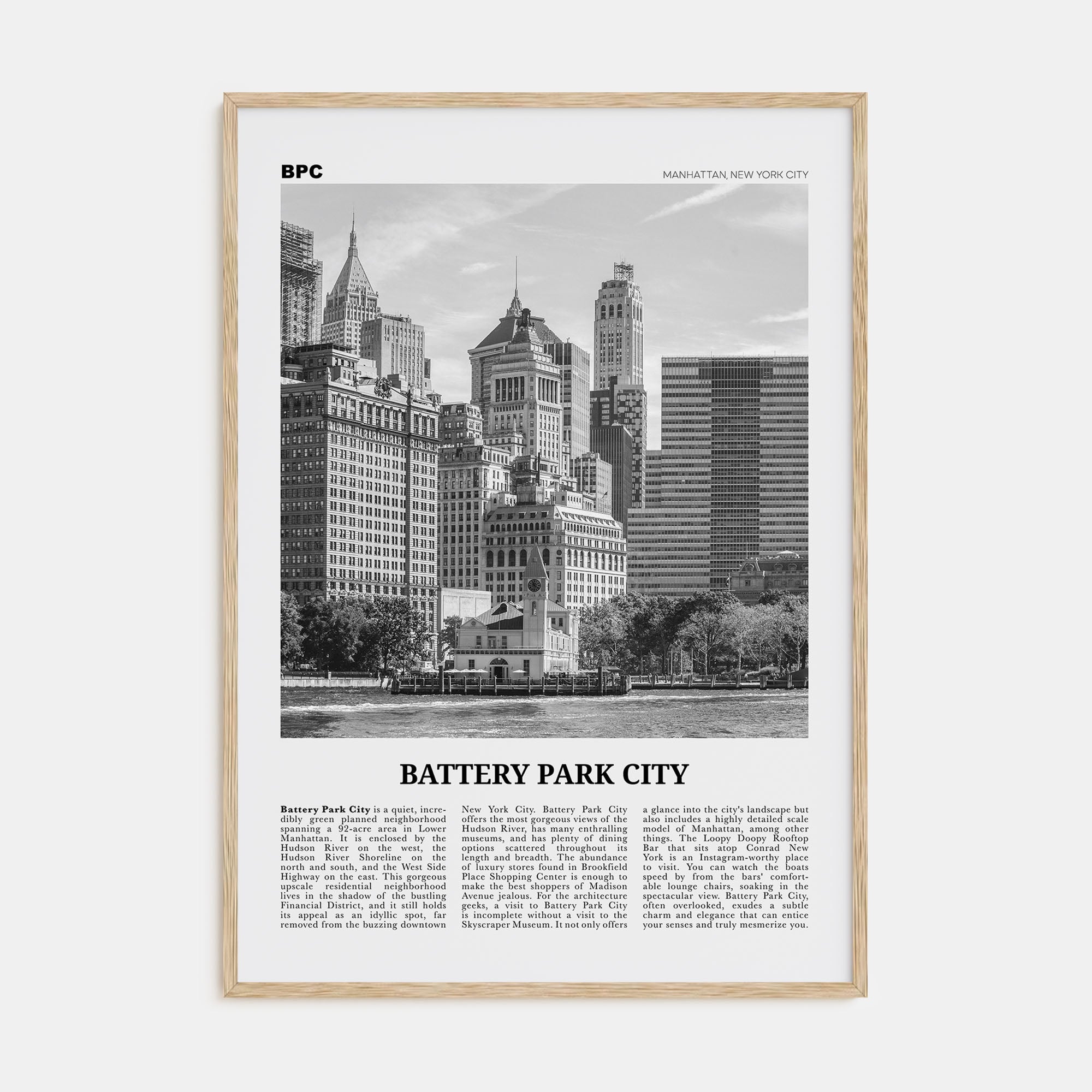 Battery Park City Travel B&W Poster