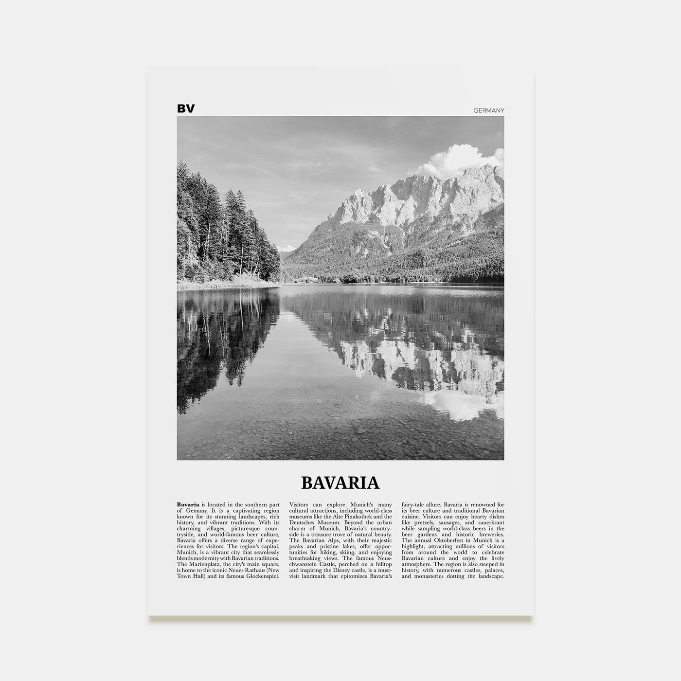 Bavaria Travel B&W Poster