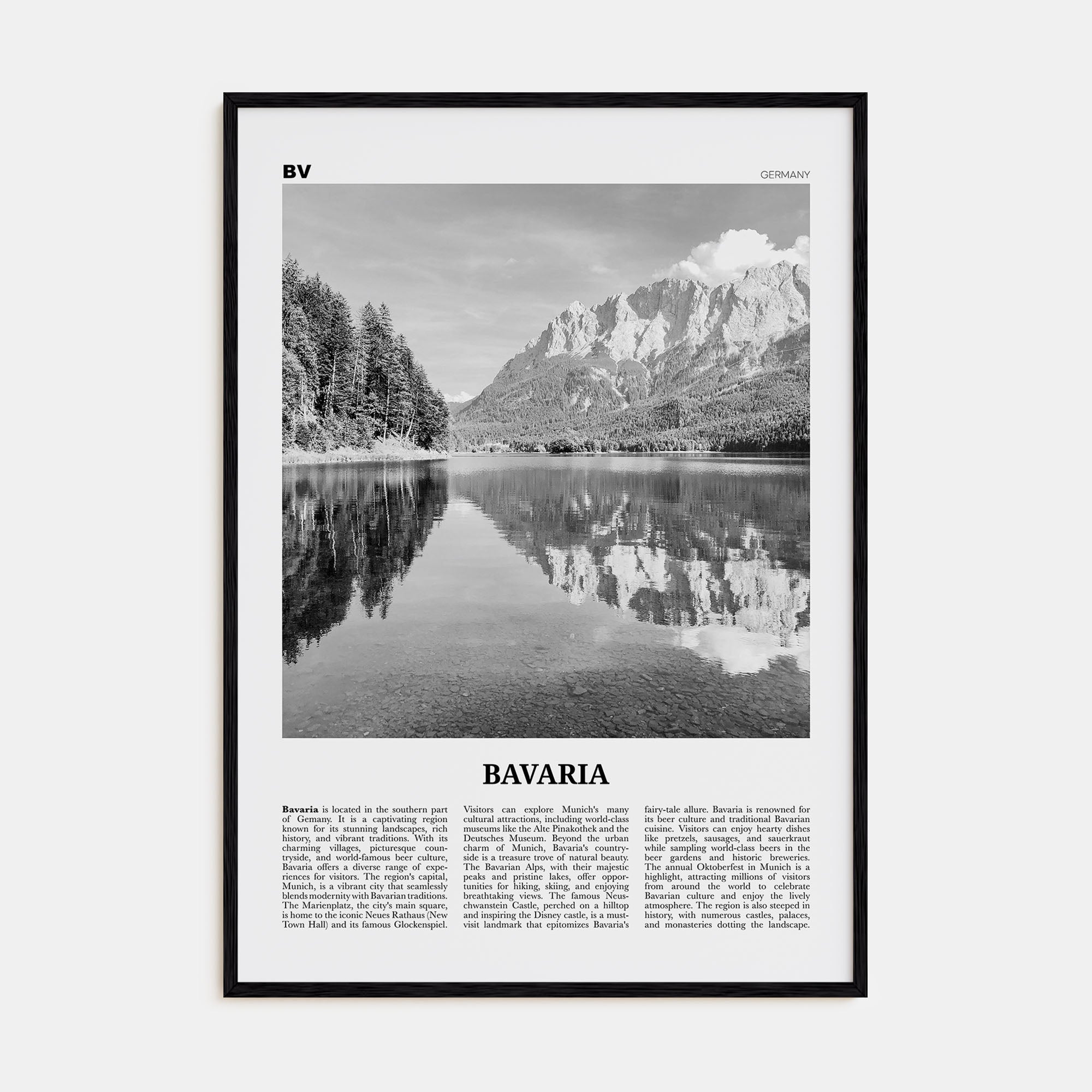 Bavaria Travel B&W Poster
