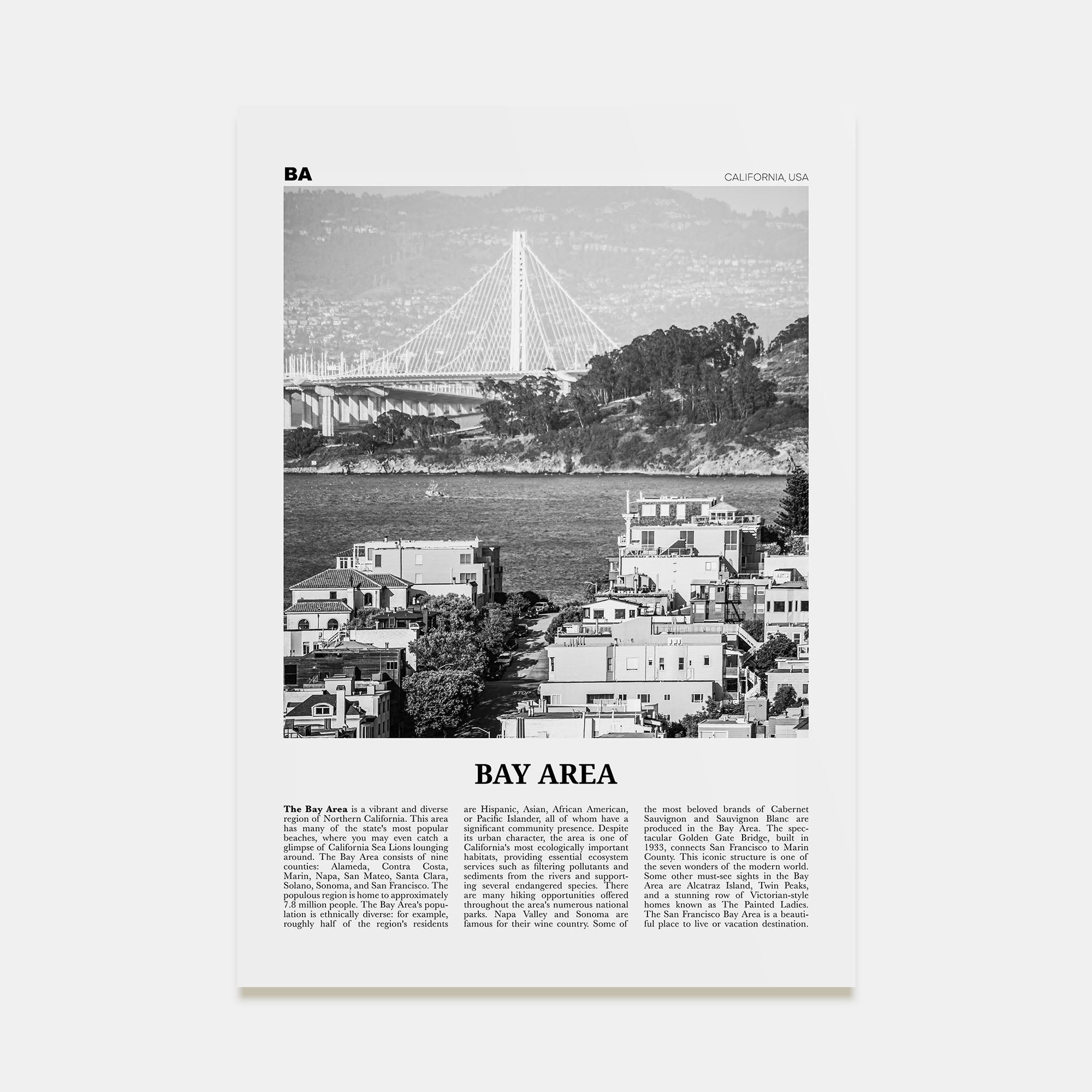 Bay Area Travel B&W No 1 Poster