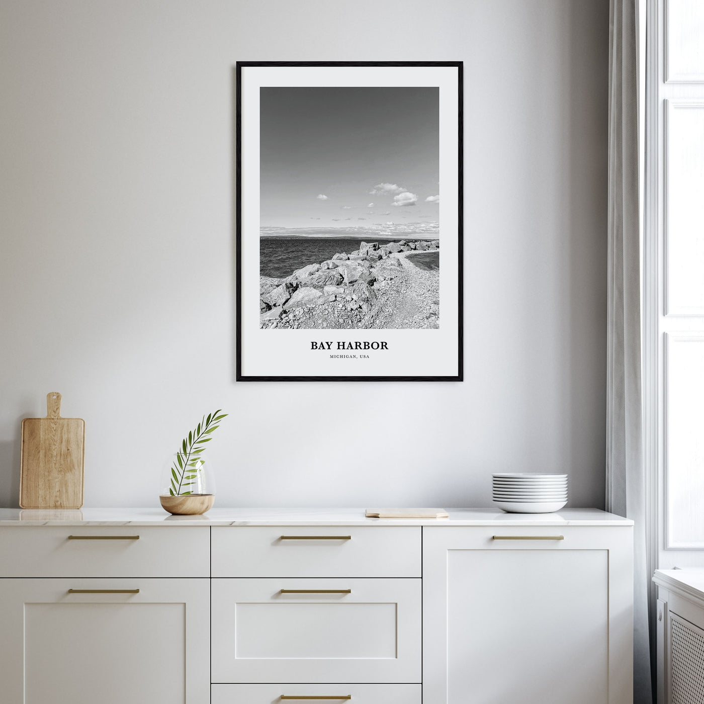 Bay Harbor Portrait B&W Poster