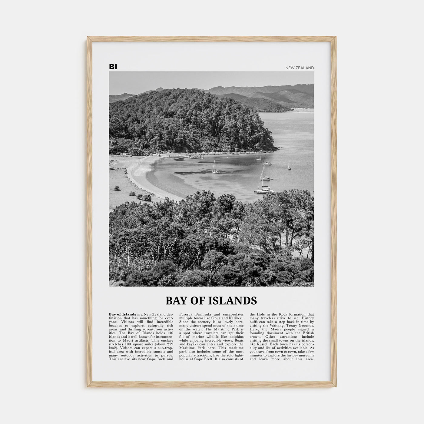 Bay of Islands Travel B&W Poster