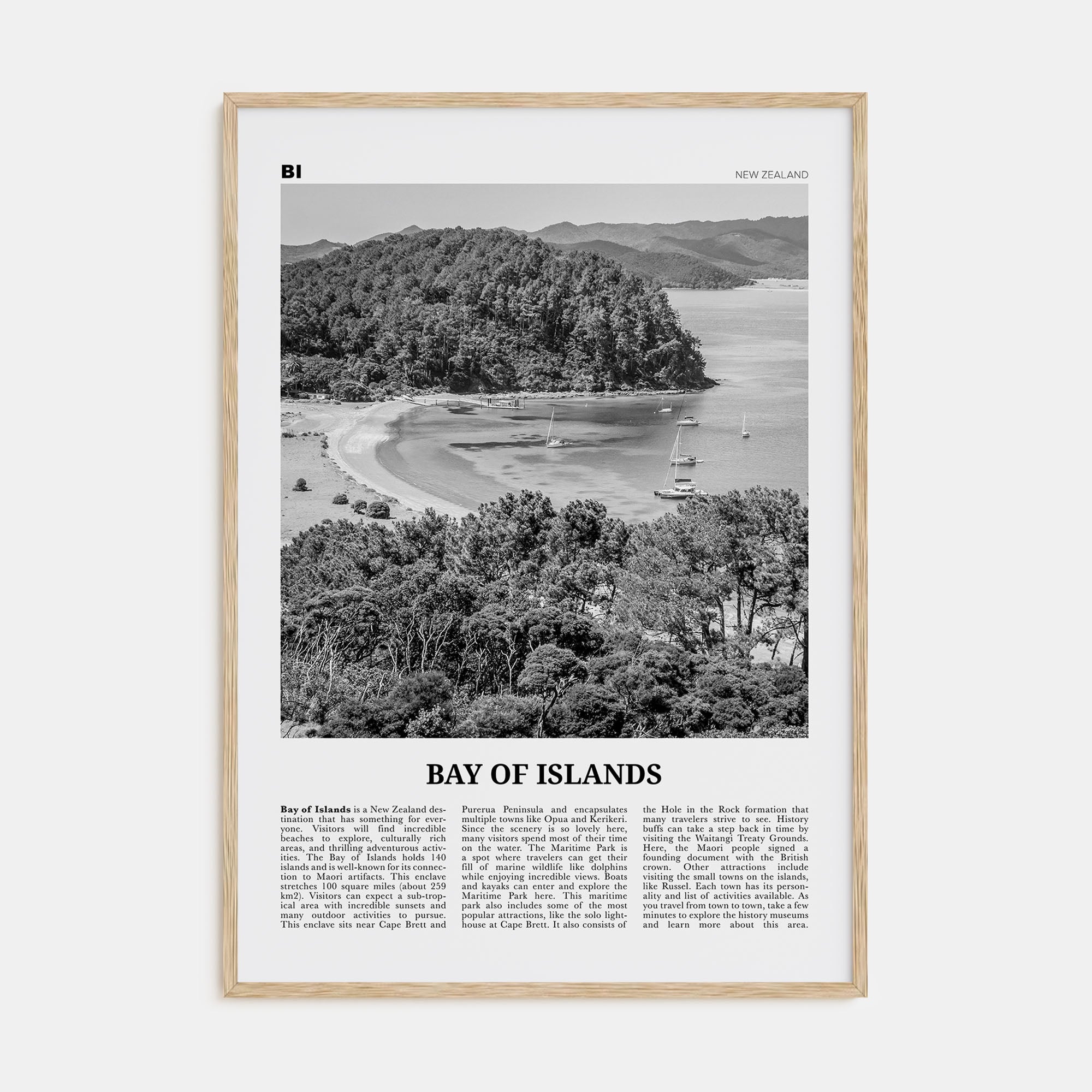 Bay of Islands Travel B&W Poster