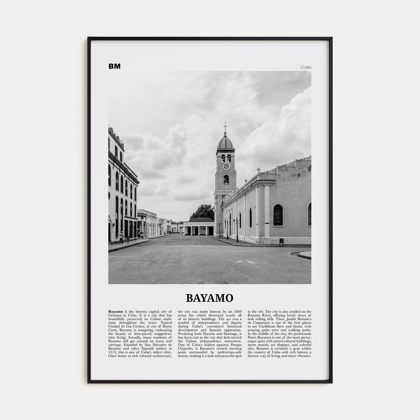 Bayamo Travel B&W Poster