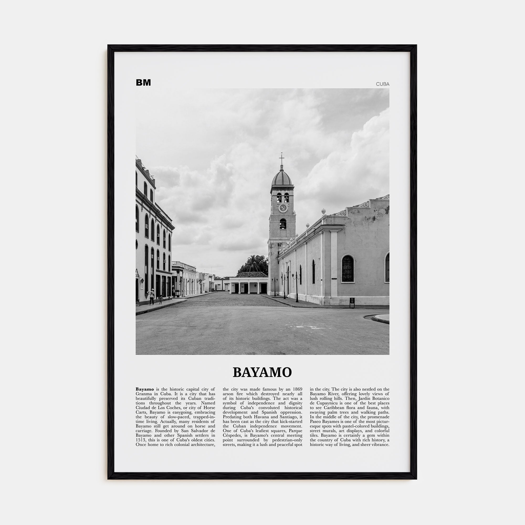 Bayamo Travel B&W Poster