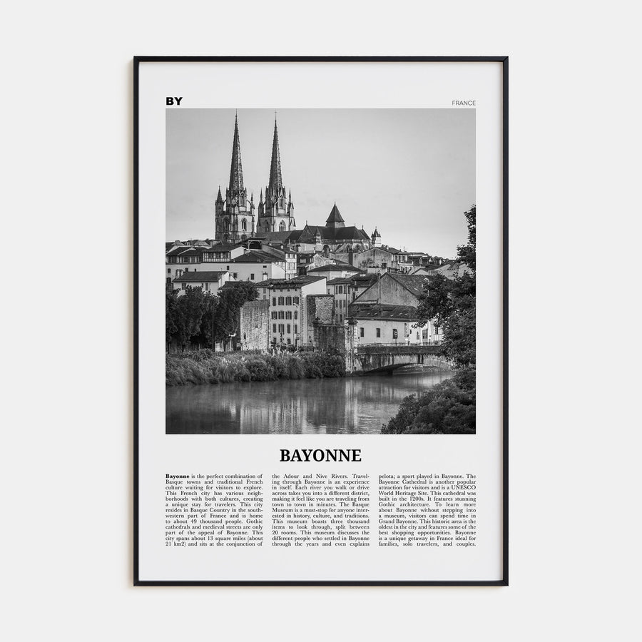 Bayonne, France Travel B&W Poster