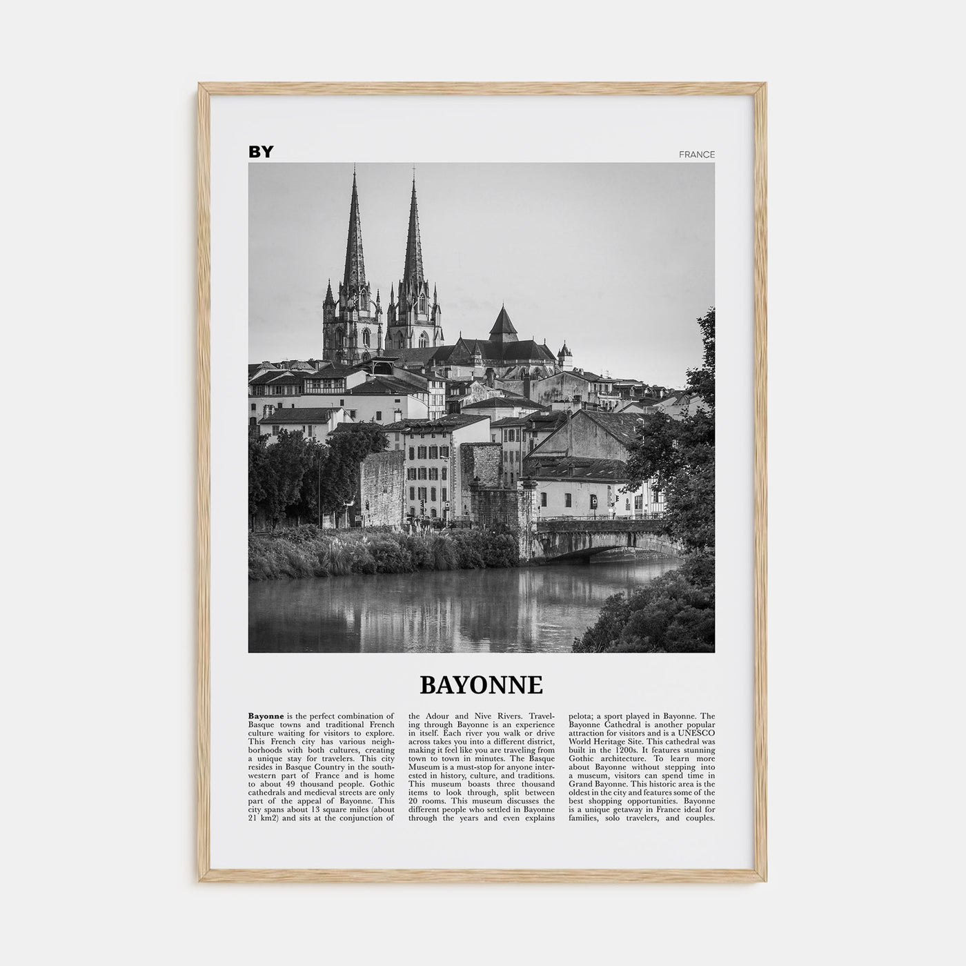 Bayonne, France Travel B&W Poster