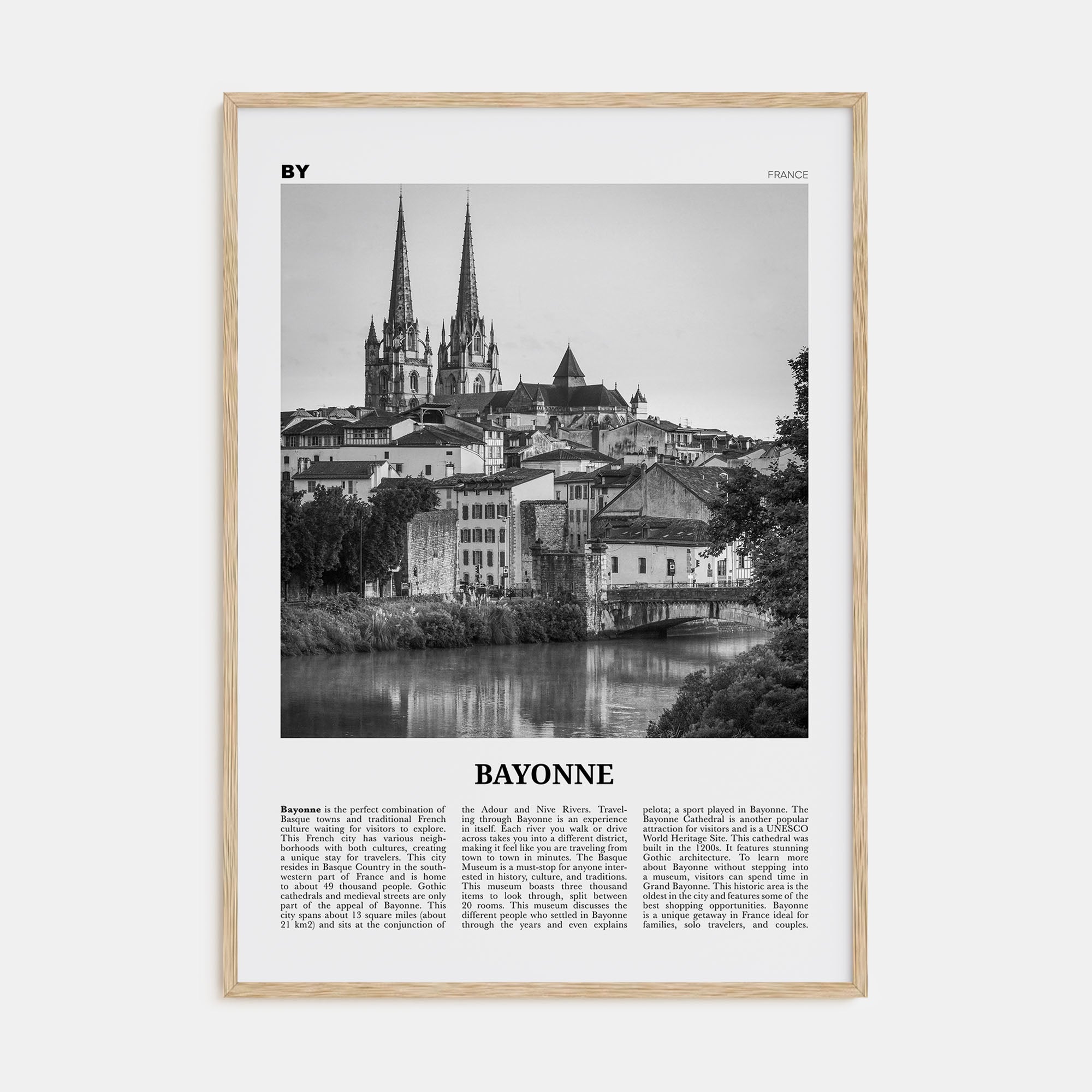 Bayonne, France Travel B&W Poster