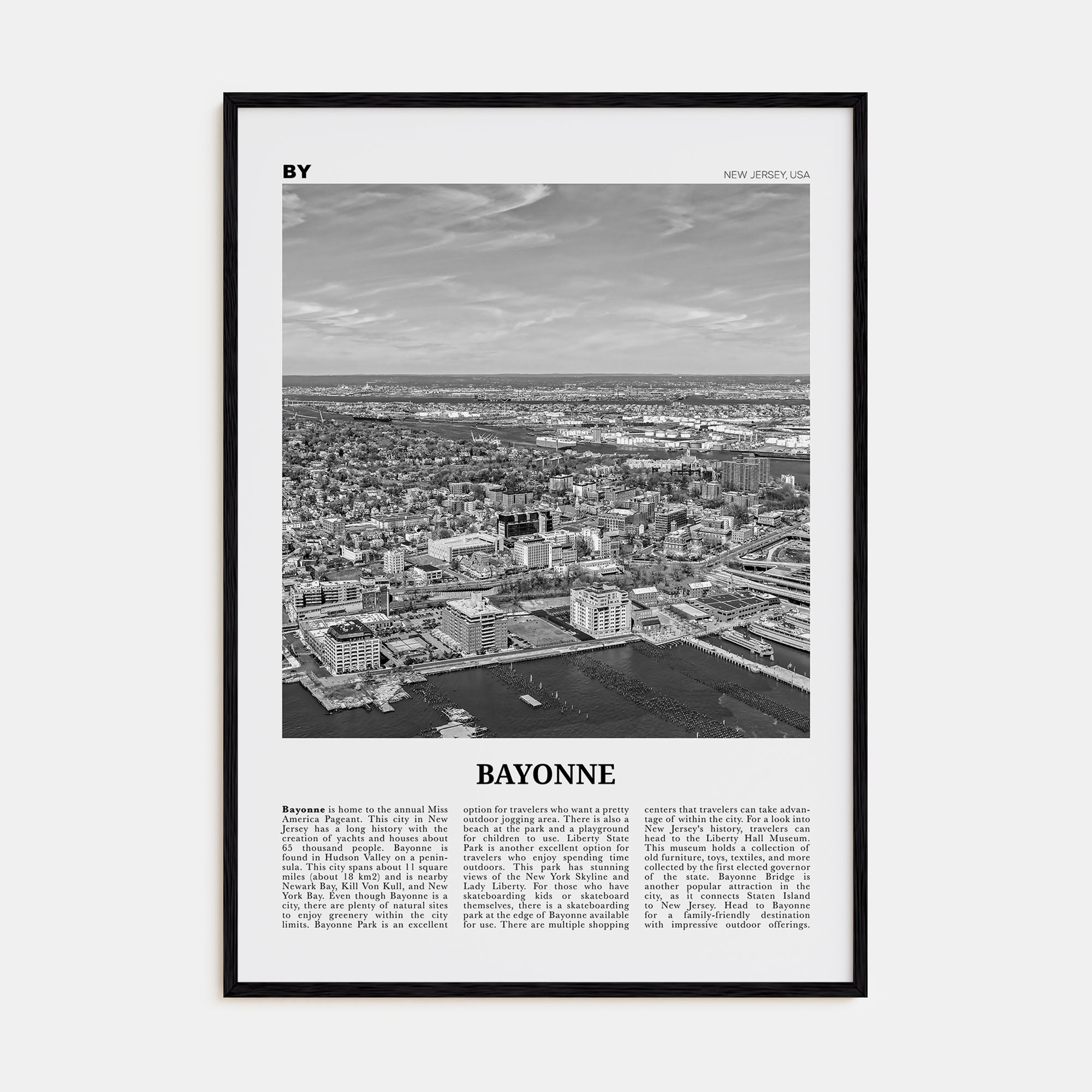 Bayonne, New Jersey Travel B&W Poster