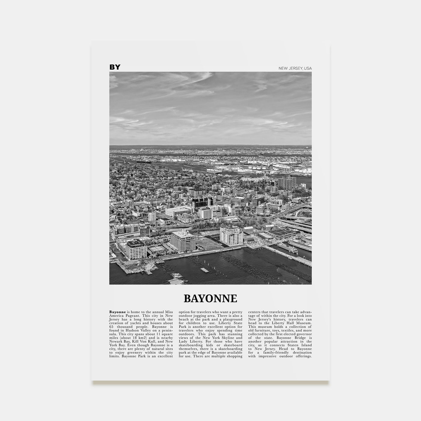 Bayonne, New Jersey Travel B&W Poster