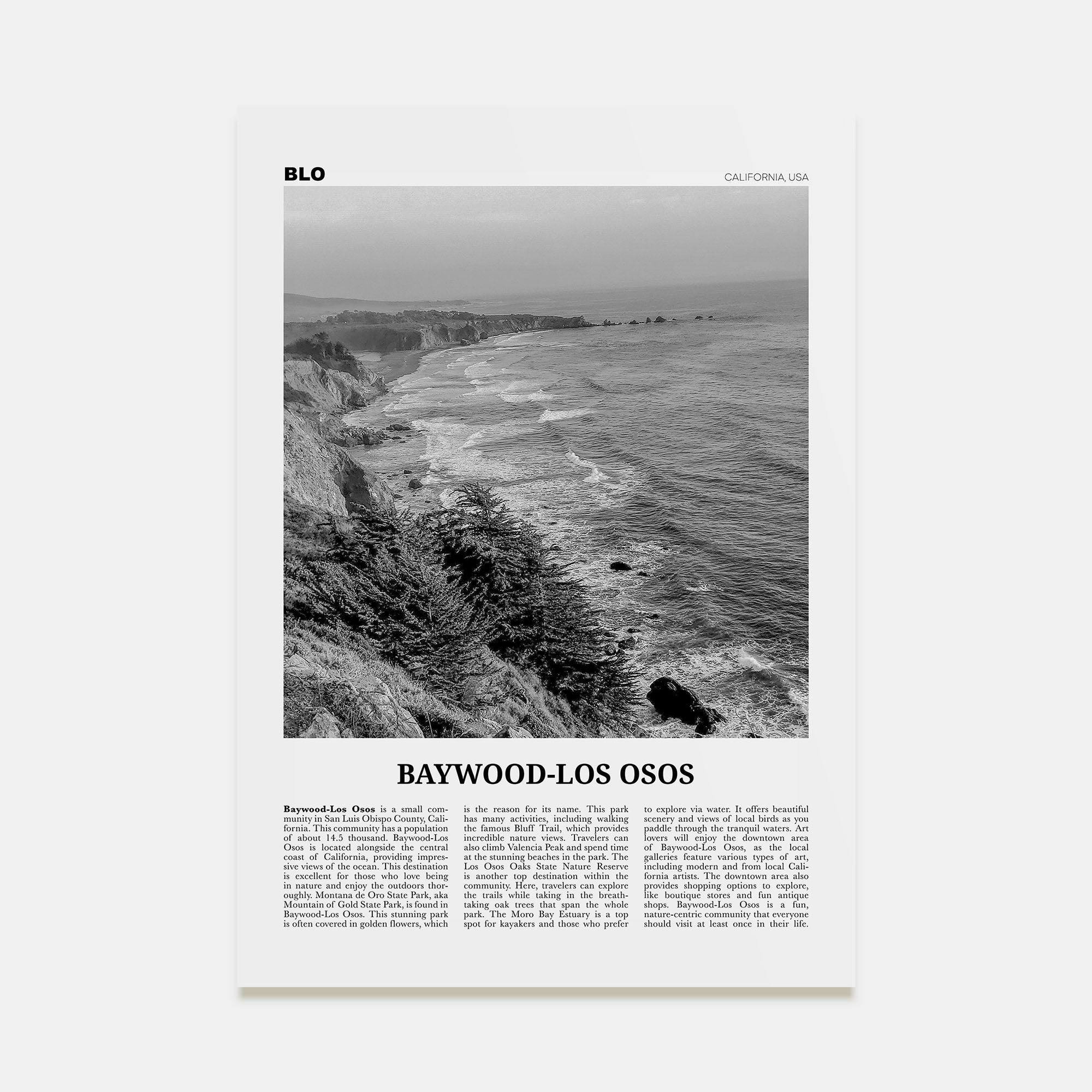 Baywood-Los Osos Travel B&W Poster