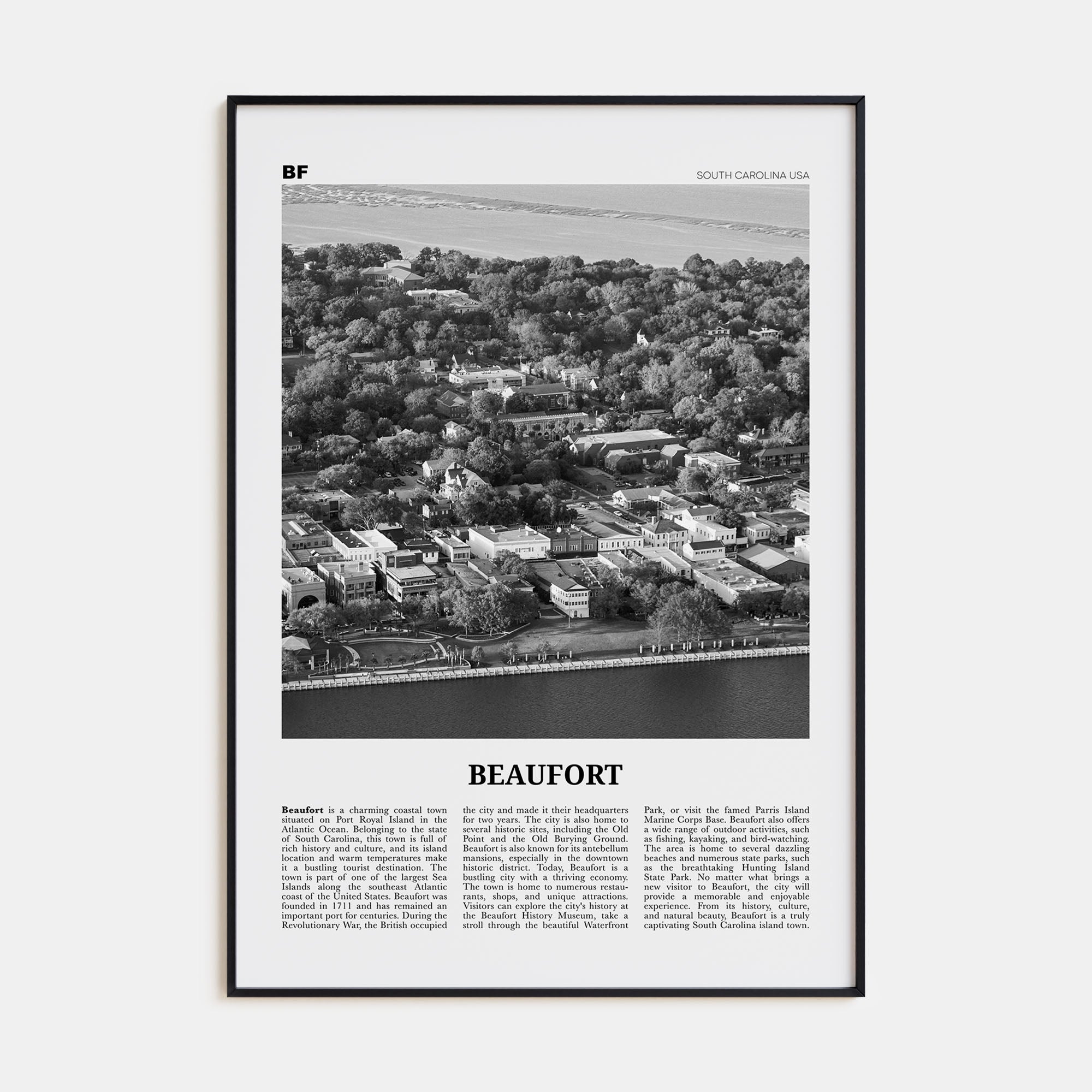 Beaufort, South Carolina Travel B&W Poster