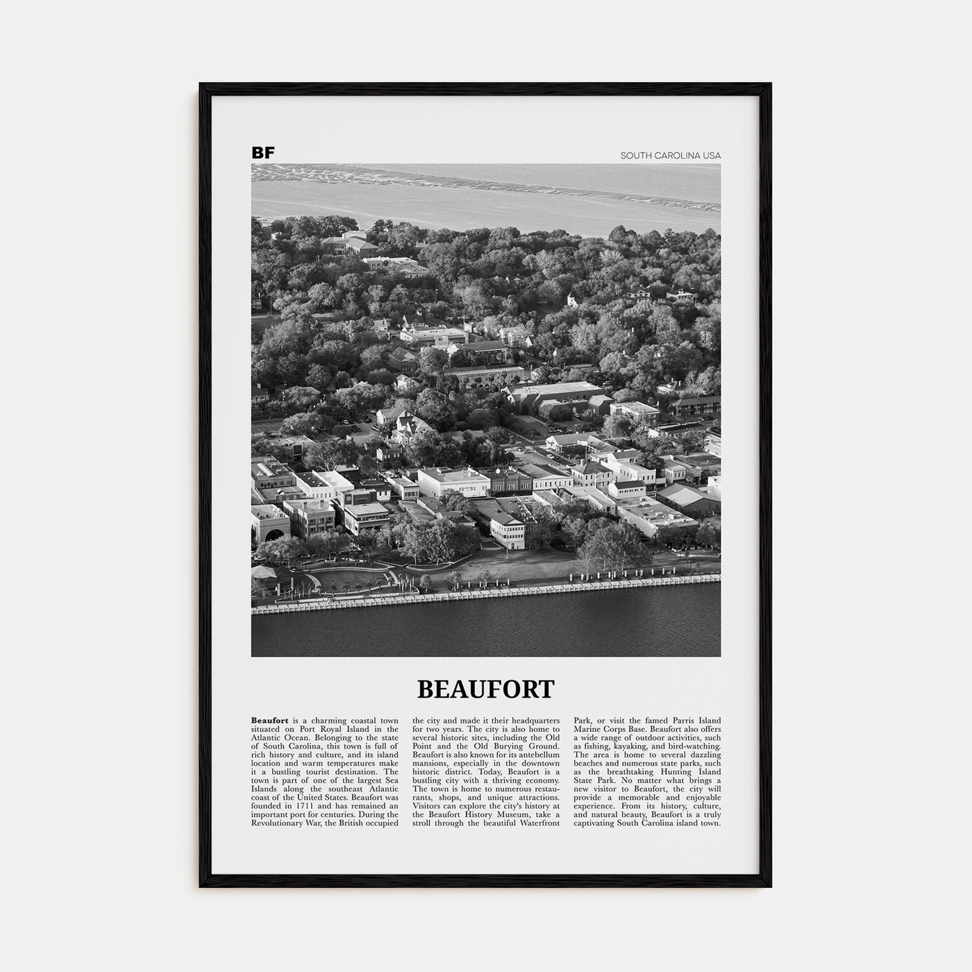 Beaufort, South Carolina Travel B&W Poster