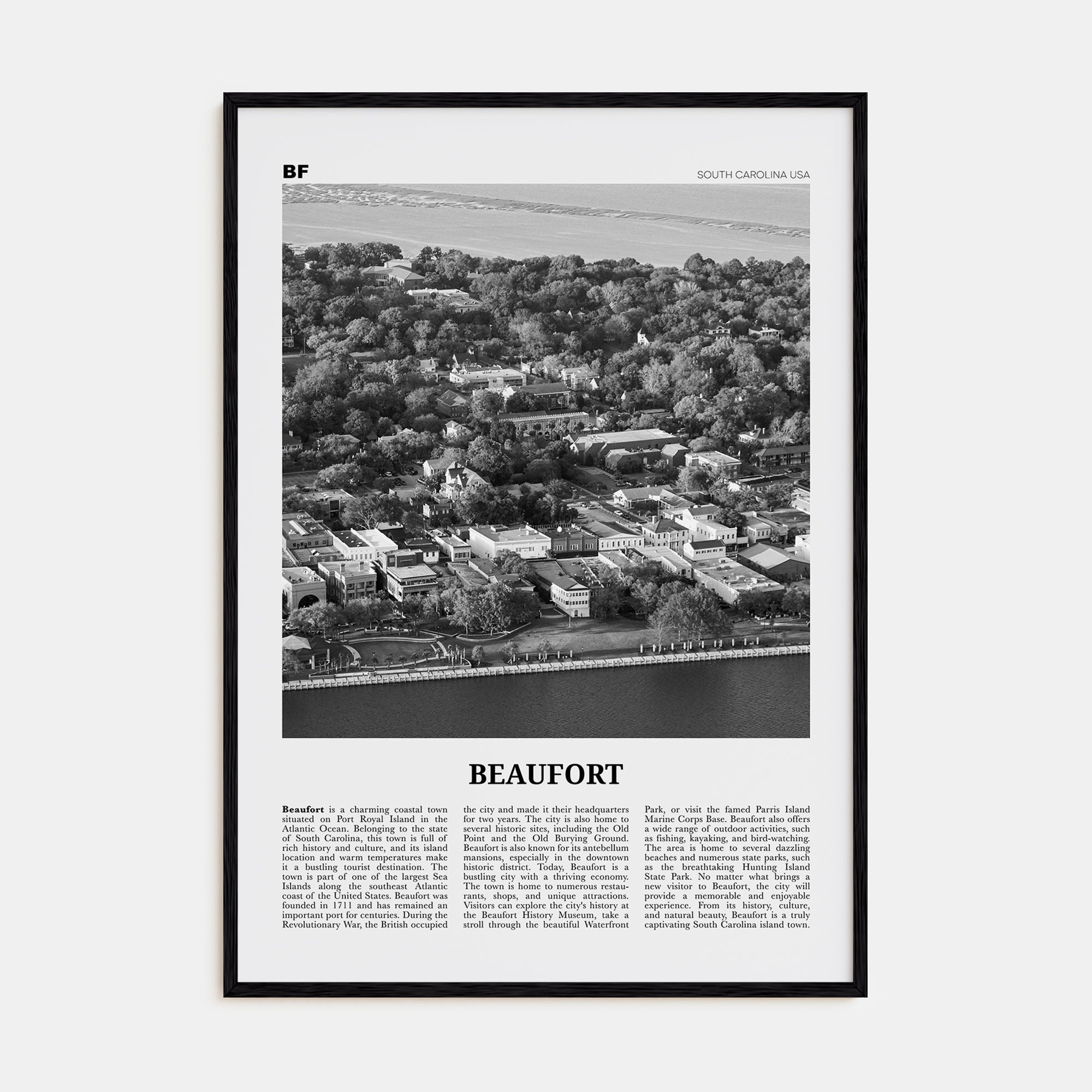 Beaufort, South Carolina Travel B&W Poster