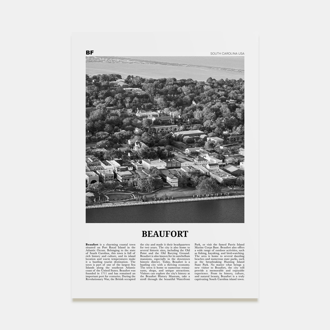 Beaufort, South Carolina Travel B&W Poster