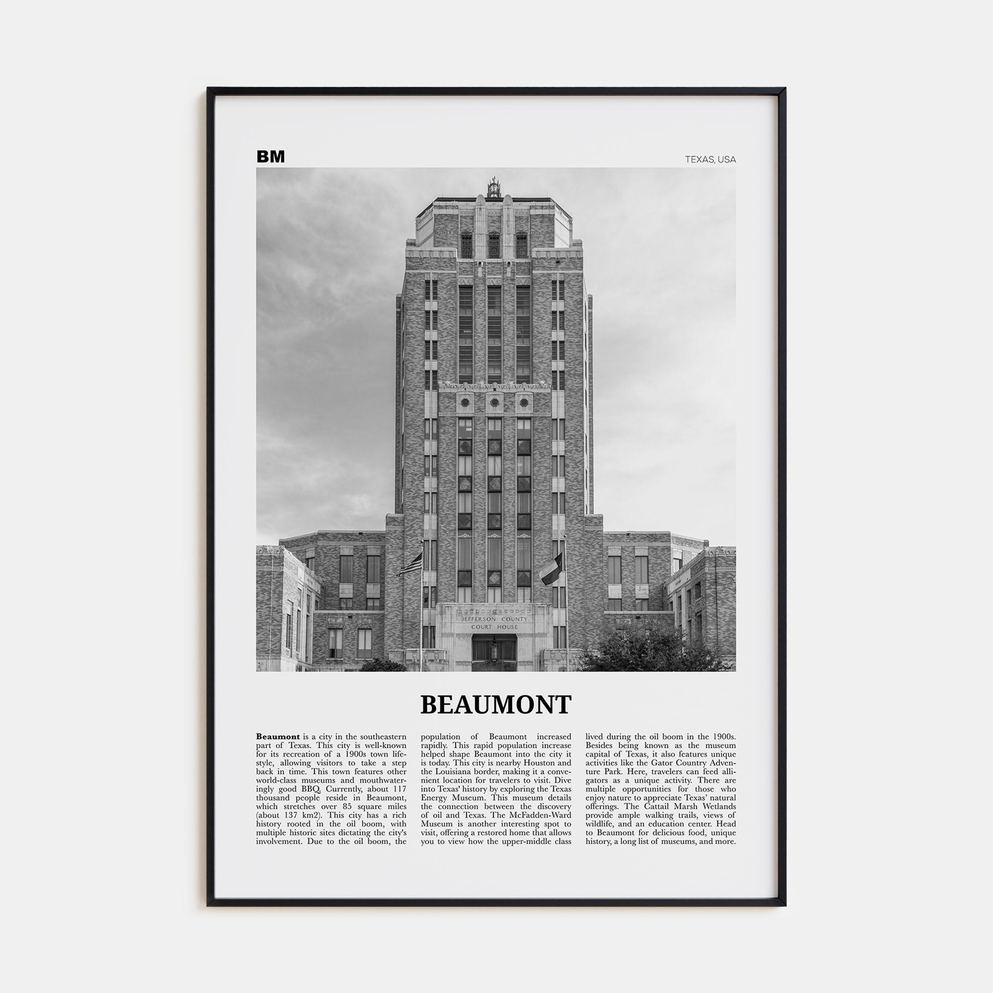 Beaumont, Texas Travel B&W Poster