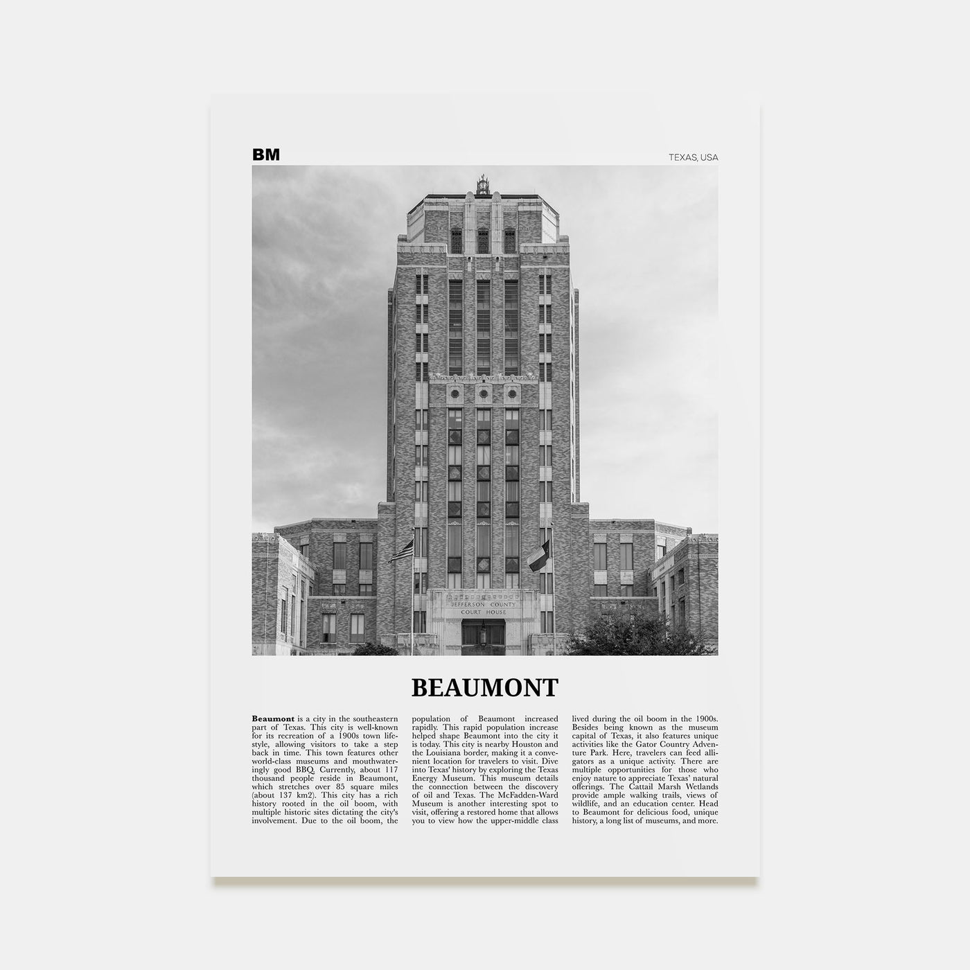Beaumont, Texas Travel B&W Poster